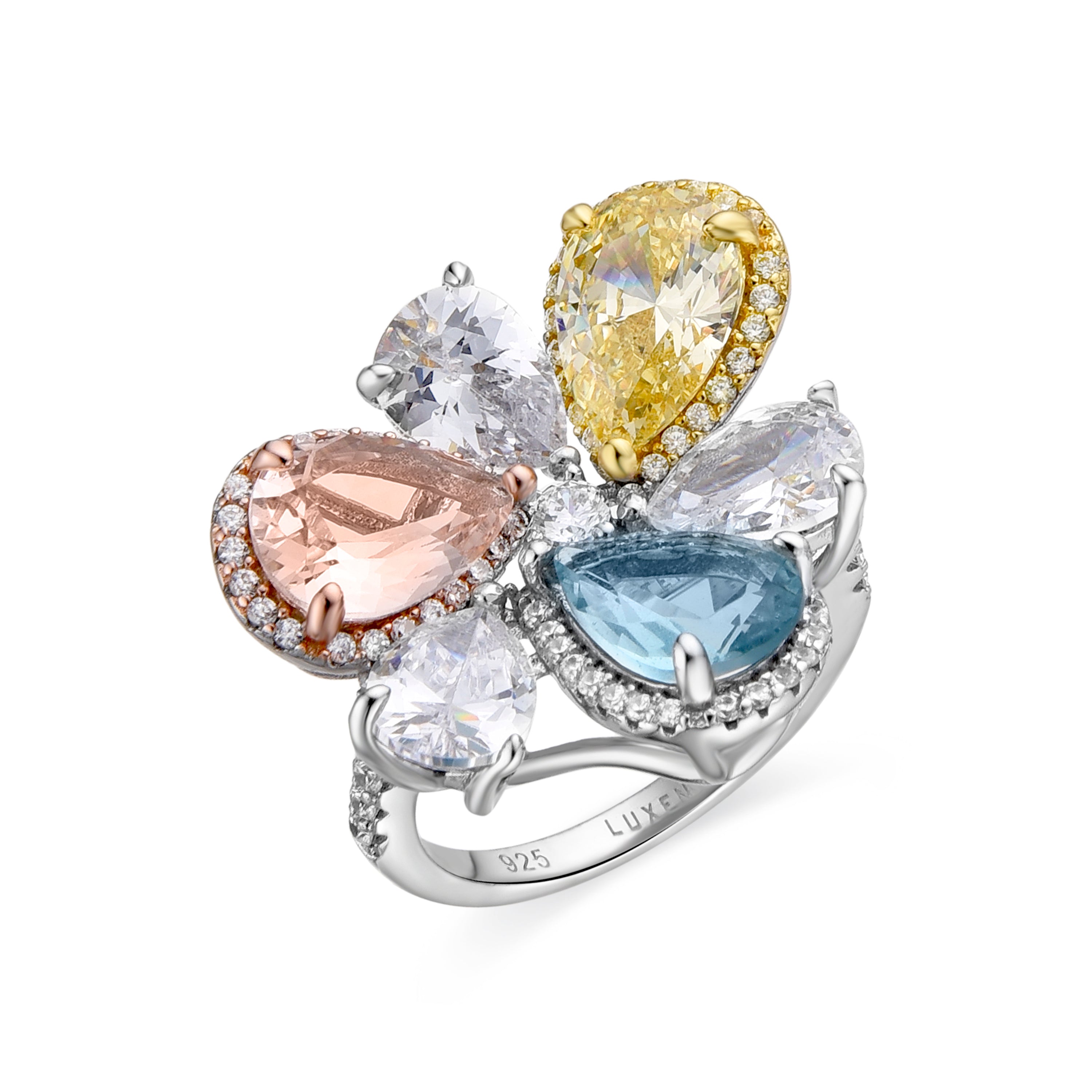 Anillo de Plata de Ley 925 y Circonita Multicolor acabado en rodio - Gowe