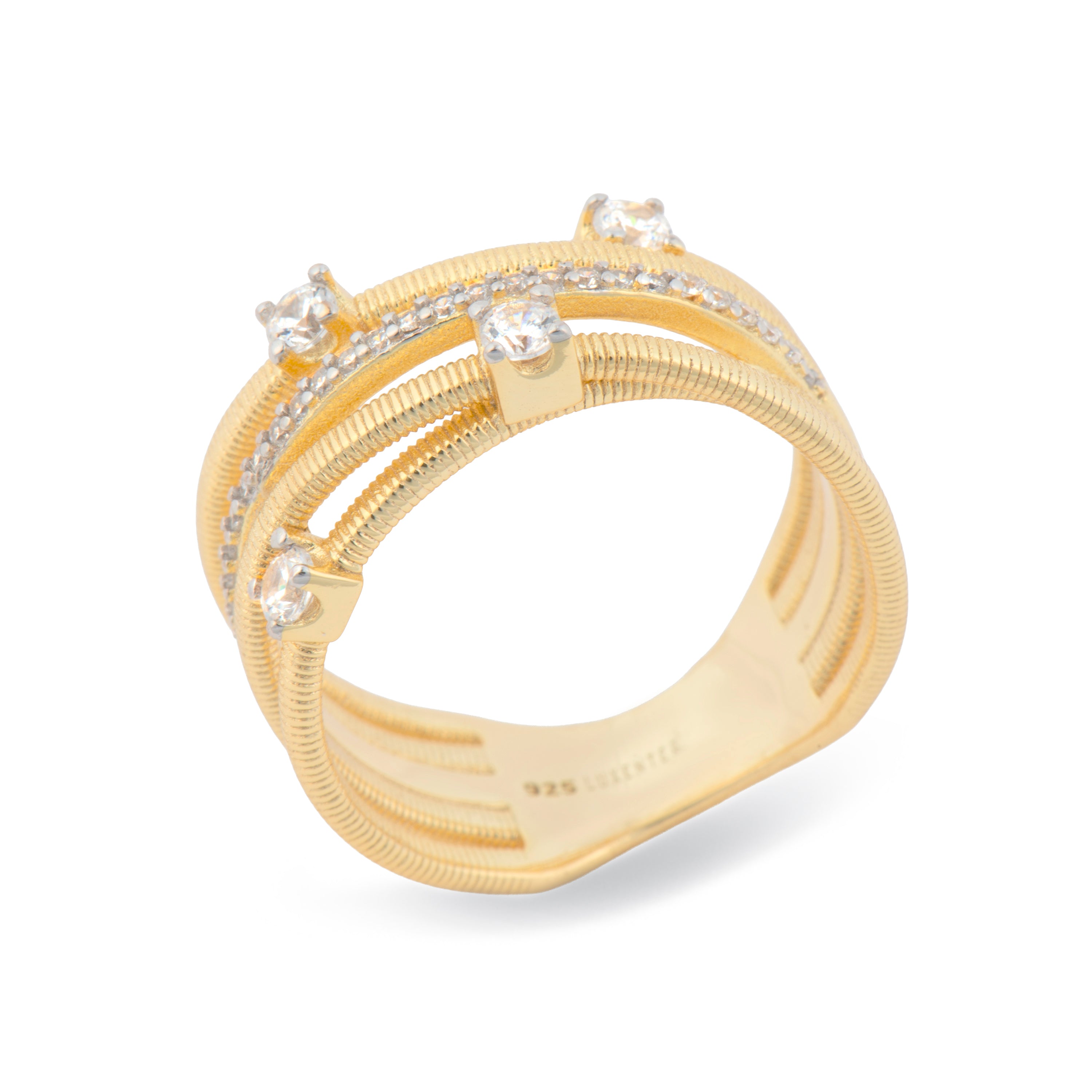 Anillo de Plata de Ley 925 y Circonita Brillante acabado en oro amarillo 18k - Mokio