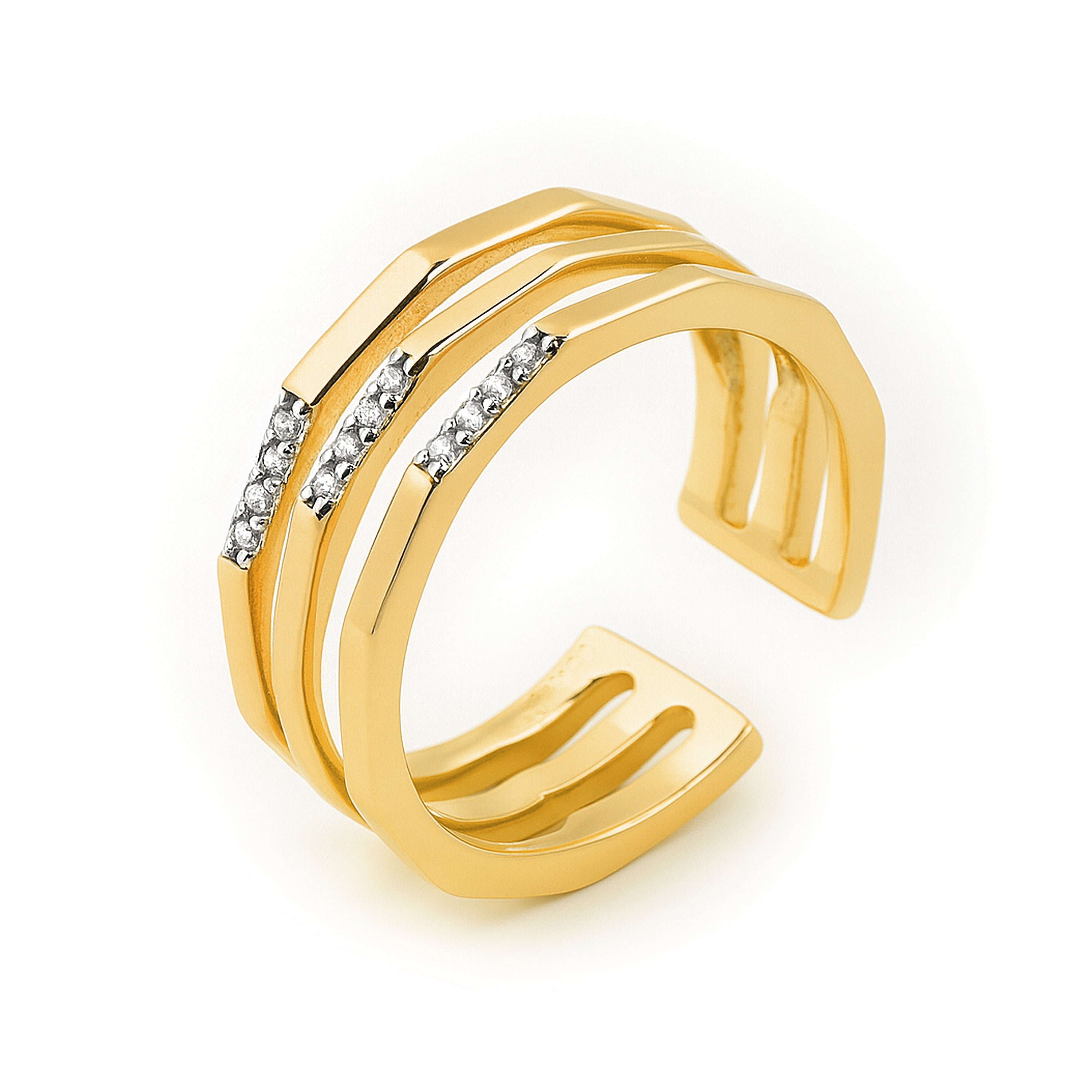 Anillo de Plata de Ley 925 y Circonita Brillante acabado en oro amarillo 18k - Pharki