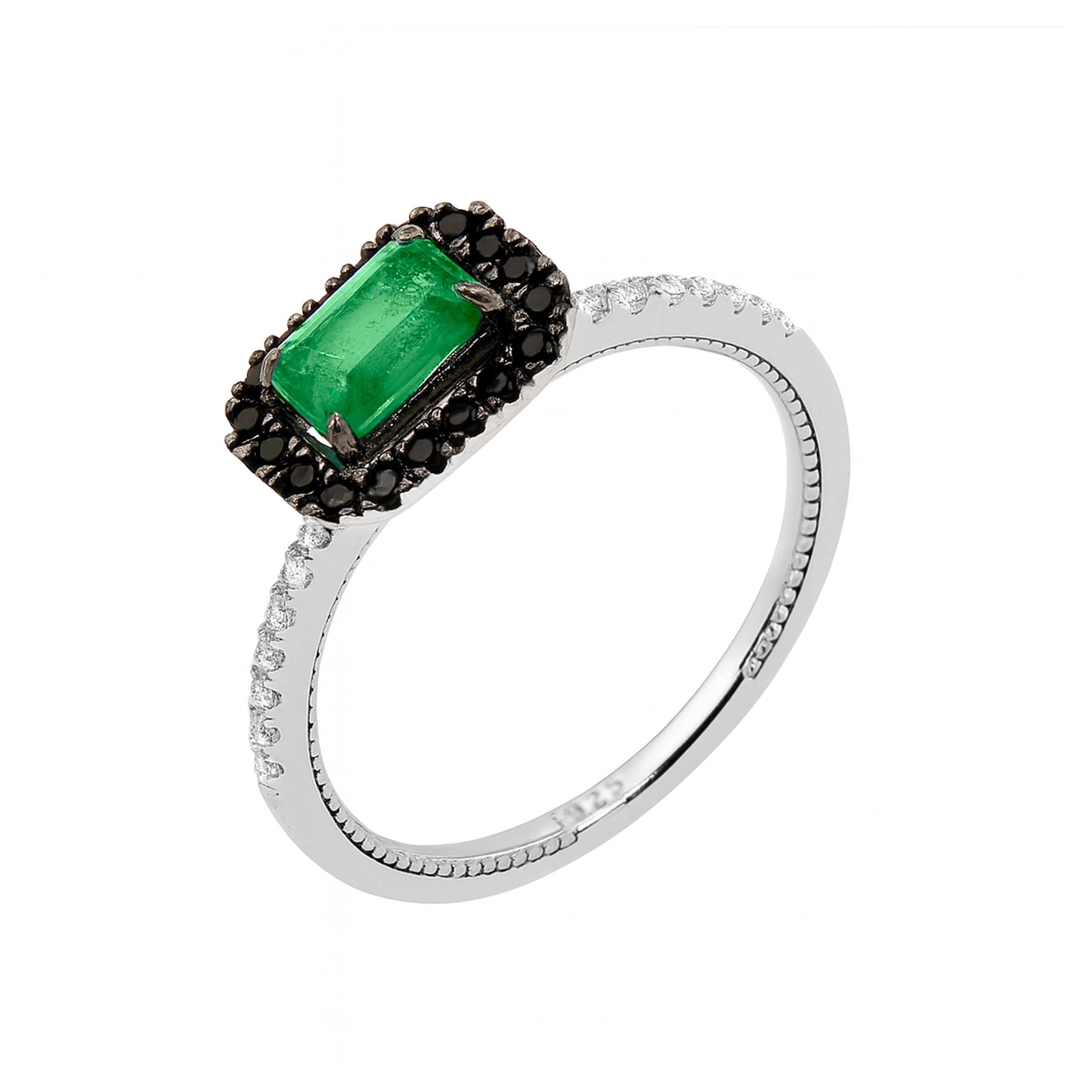 Anillo de Plata de Ley 925 y Cuarzo Hidrotermal Verde Paraiba acabado en rodio - Hoses