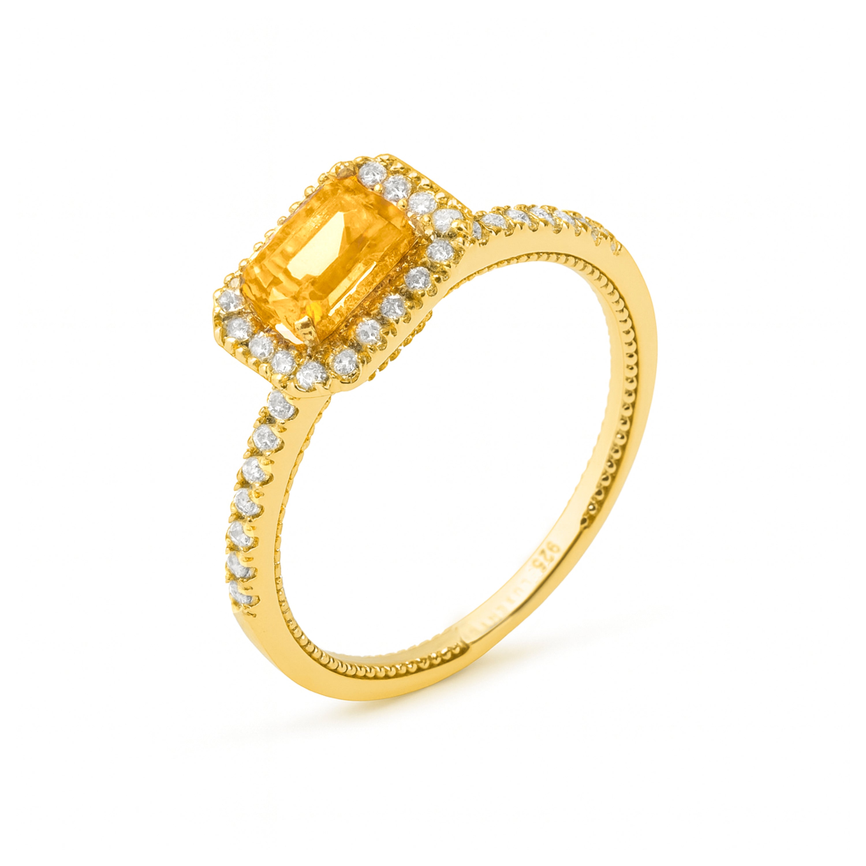 Anillo de Plata de Ley 925 y Circonita Citrino acabado en oro amarillo 18k - Singaz