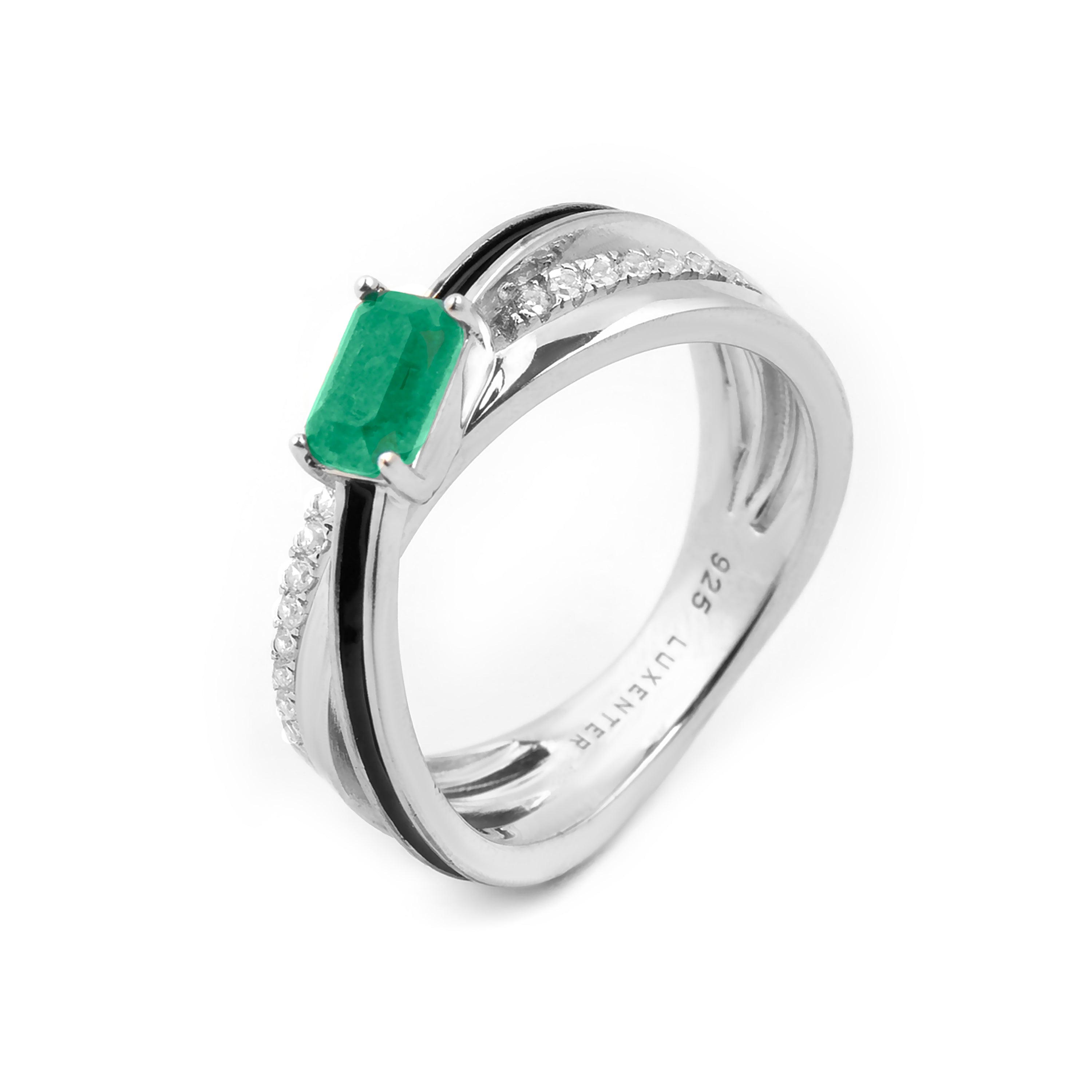 Anillo de Plata de Ley 925 y Cuarzo Hidrotermal Verde Paraiba acabado en rodio - Zollya