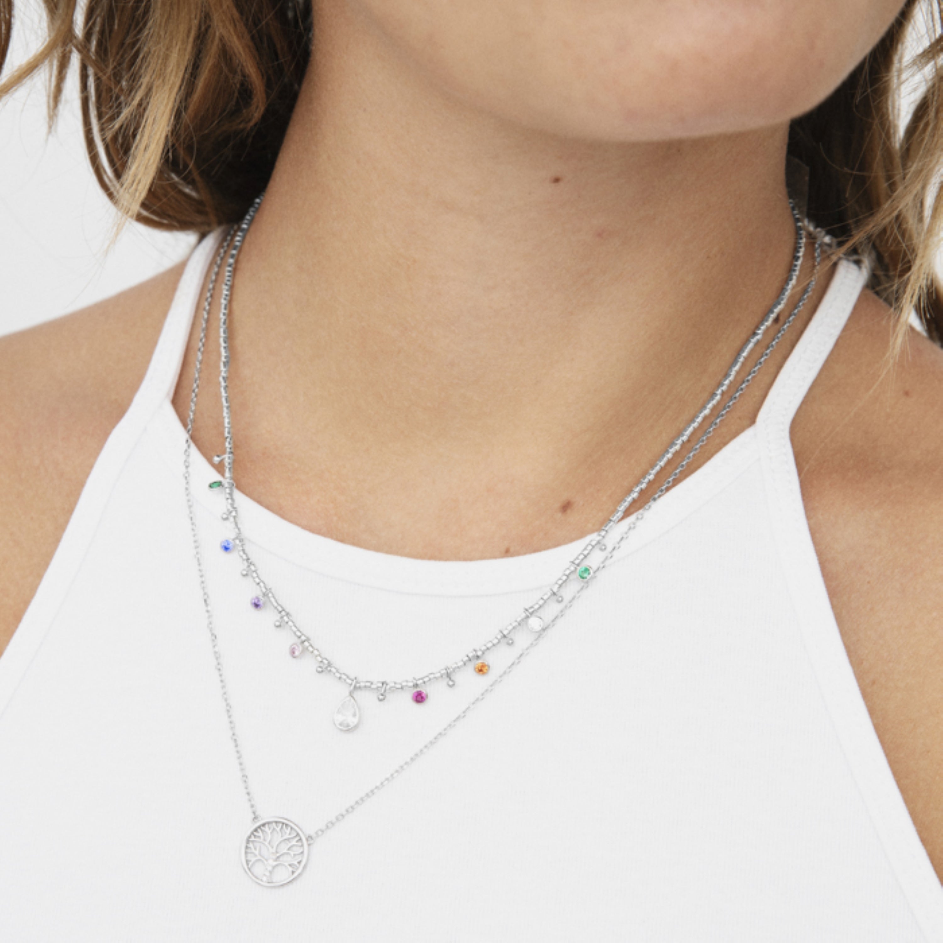 Collar de Plata de Ley 925 con Circonita Brillante acabado en rodio - Arbol Vida