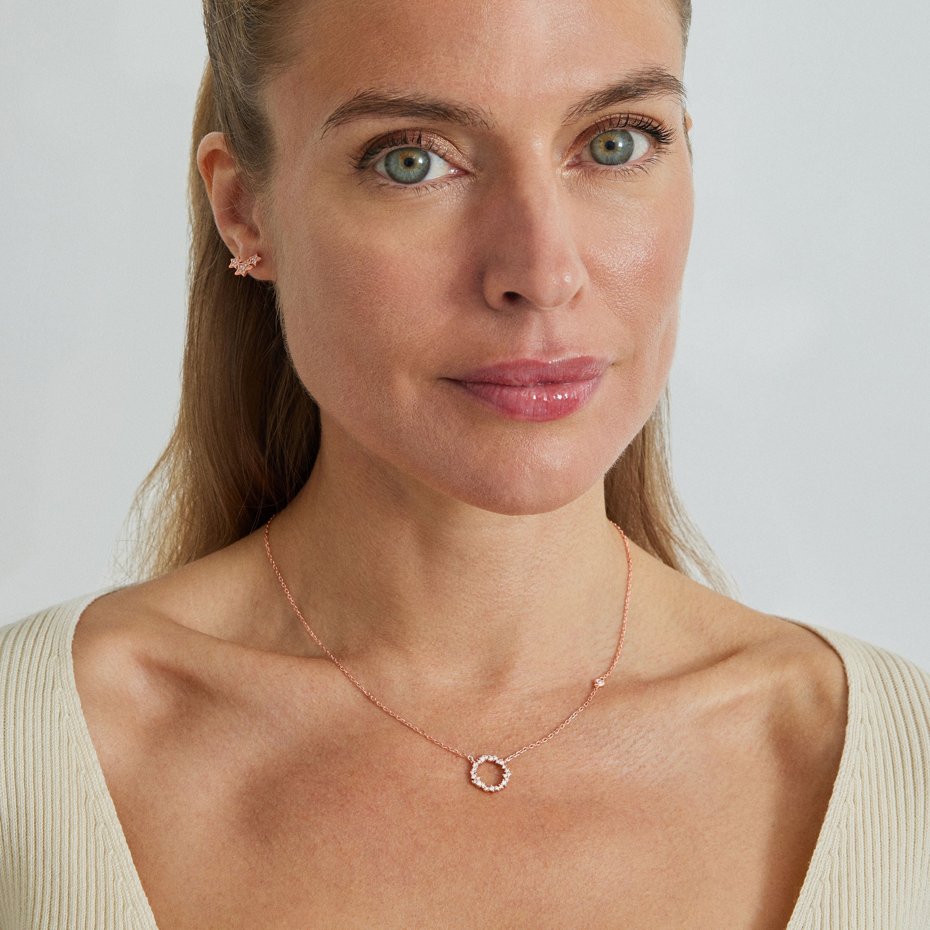 Collier en Argent Sterling 925 avec Zirconium Brillant fini en or rose 18K - Thilak