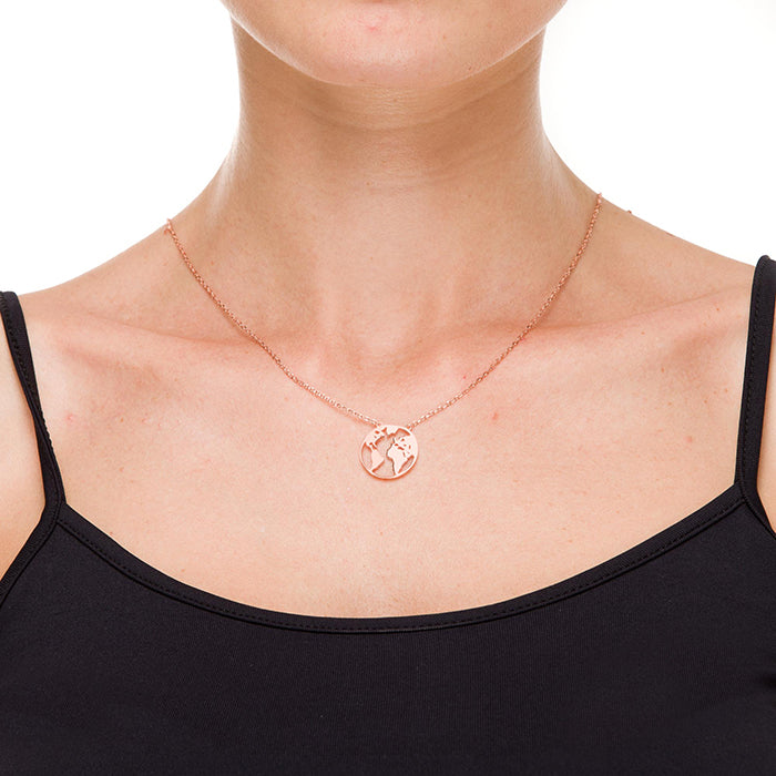 Collar de Plata de Ley 925 acabado en oro rosa 18K - Mundo