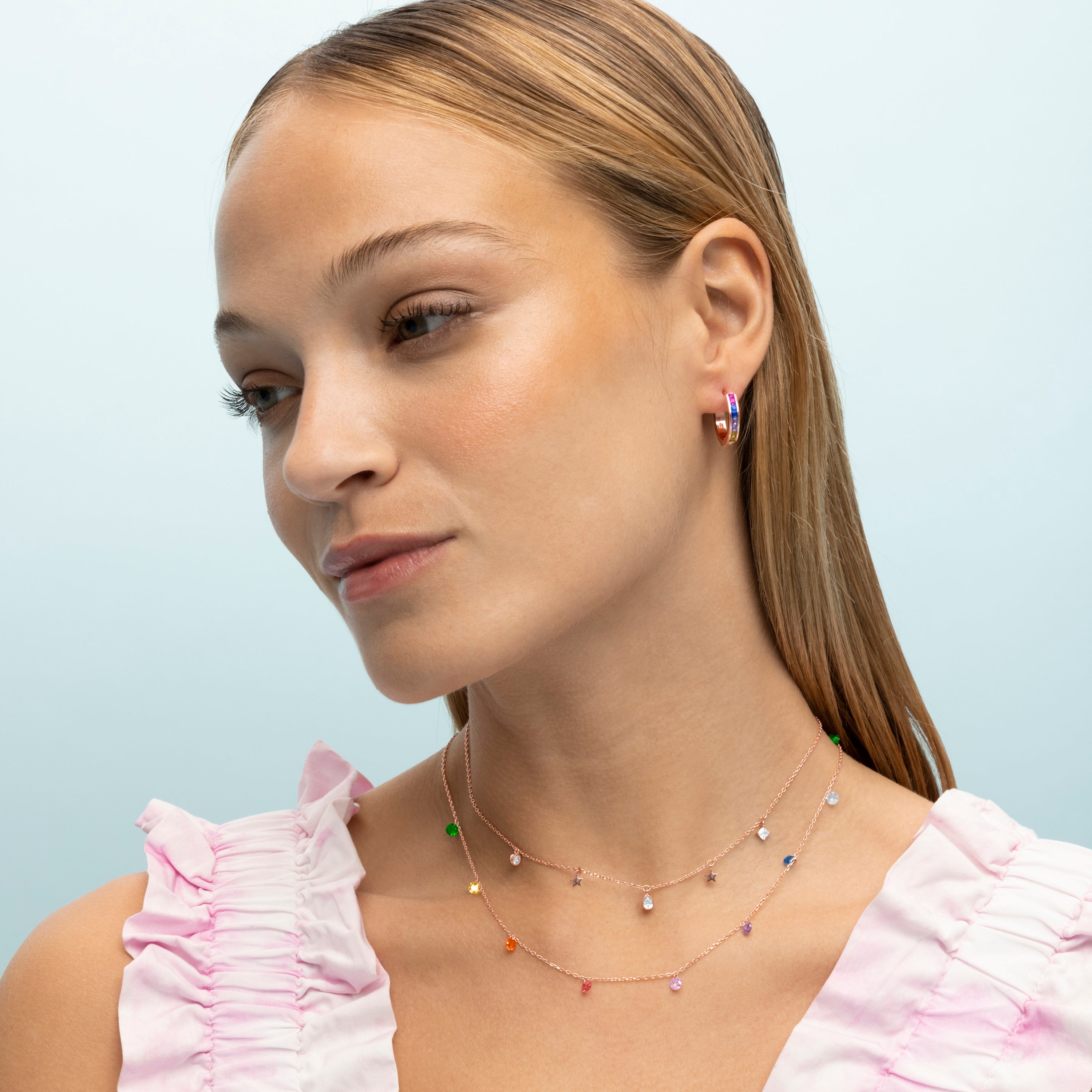 Collar de Plata de Ley 925 con Circonita Brillante acabado en oro rosa de 18K - Estrella