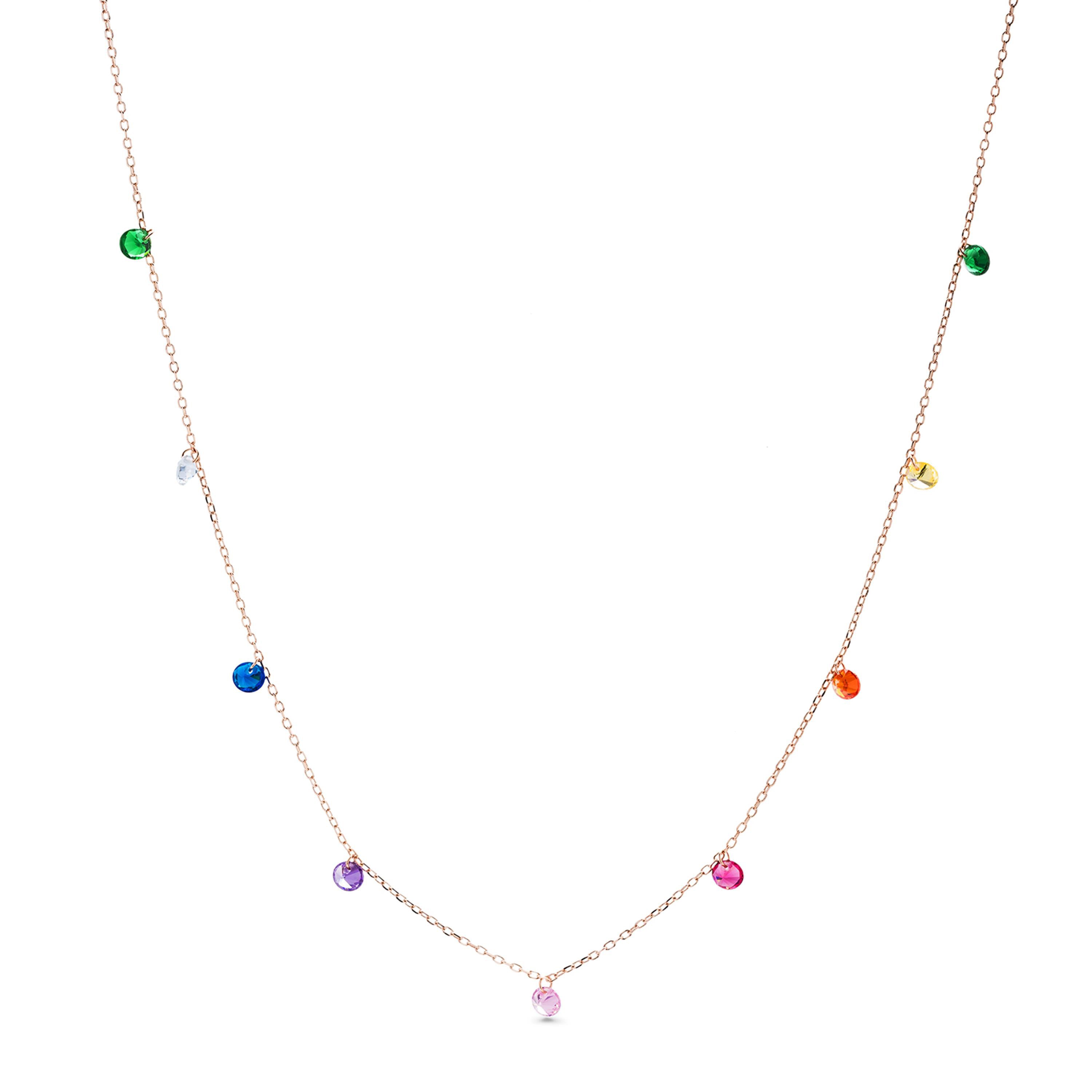 Collar de Plata de Ley 925 con Circonita Multicolor acabado en oro rosa de 18K - Rolcon