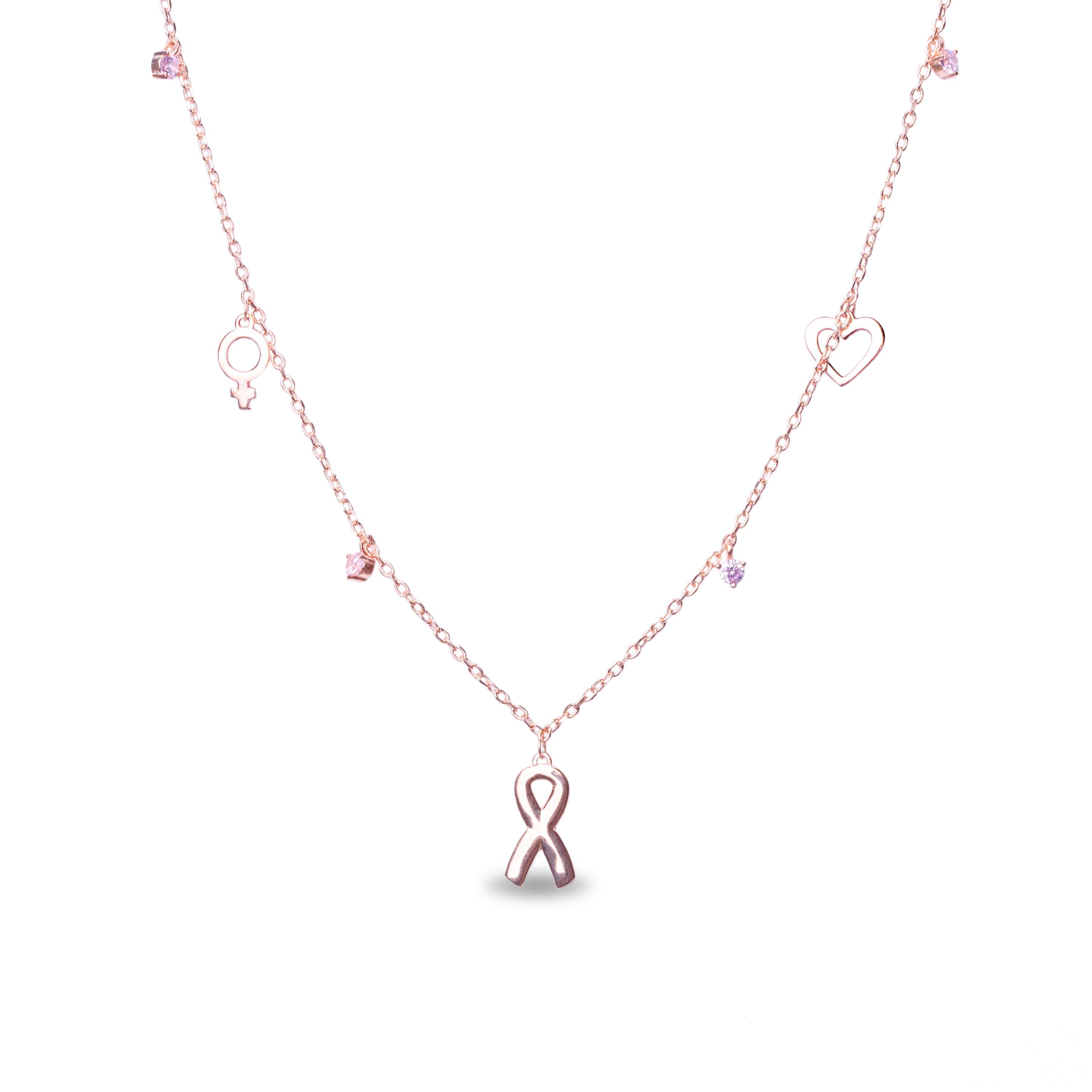 Collar de Plata de Ley 925 con Circonita Turmalina Rosa acabado oro rosa 18K - Lazo