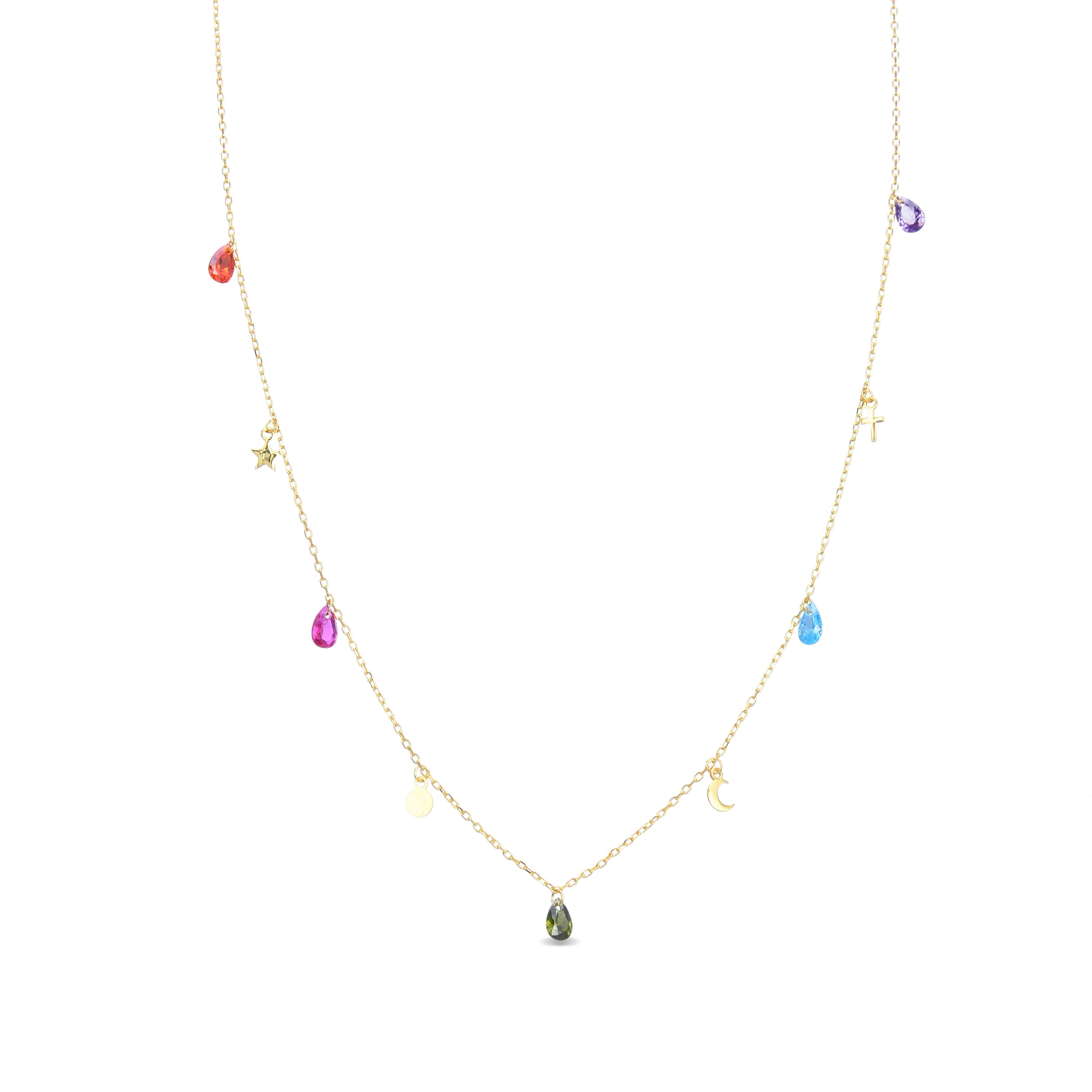 Collar de Plata de Ley 925 con Circonita Multicolor acabado en oro amarillo de 18K - Saon