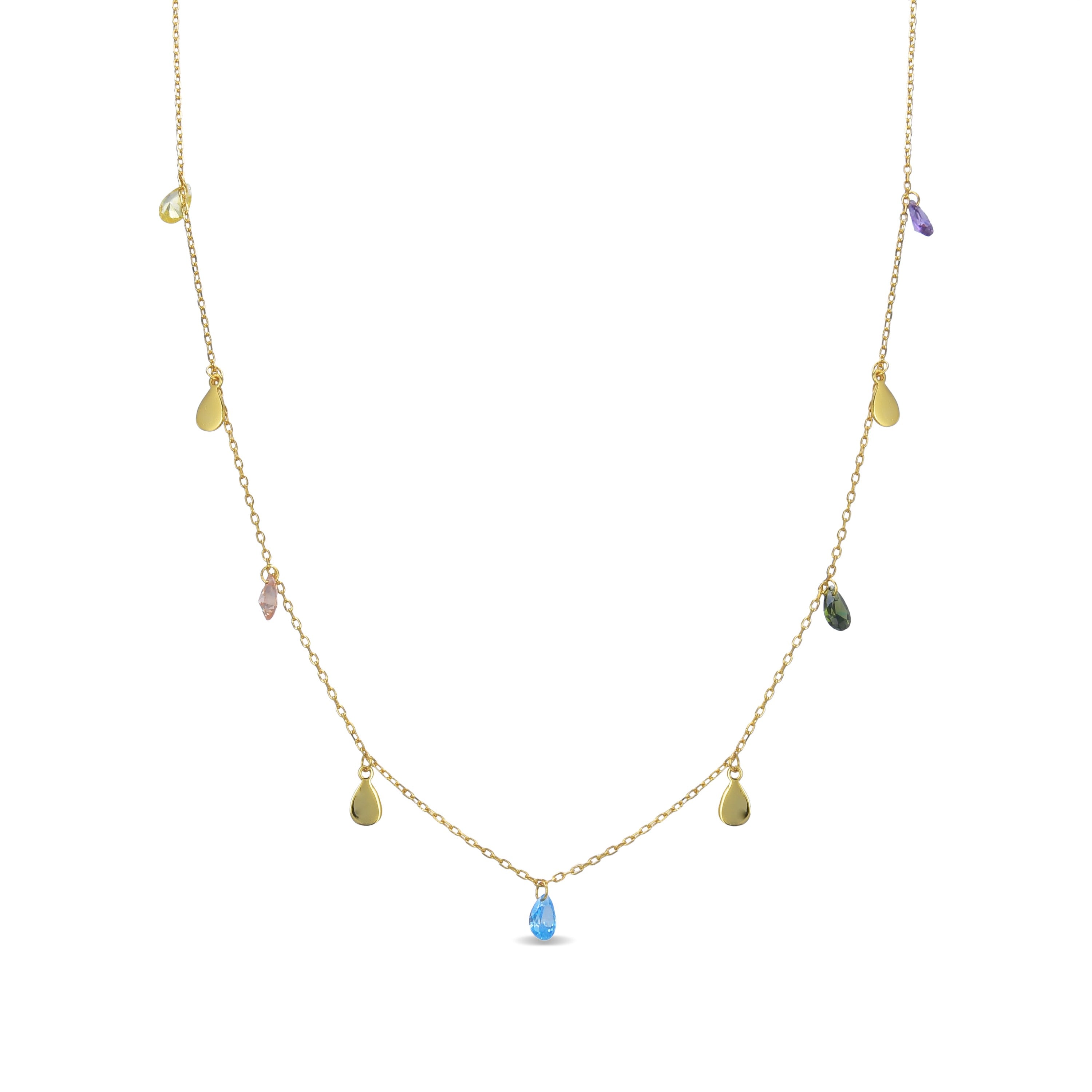 Collar de Plata de Ley 925 con Circonita Multicolor acabado en oro amarillo de 18K - Saon