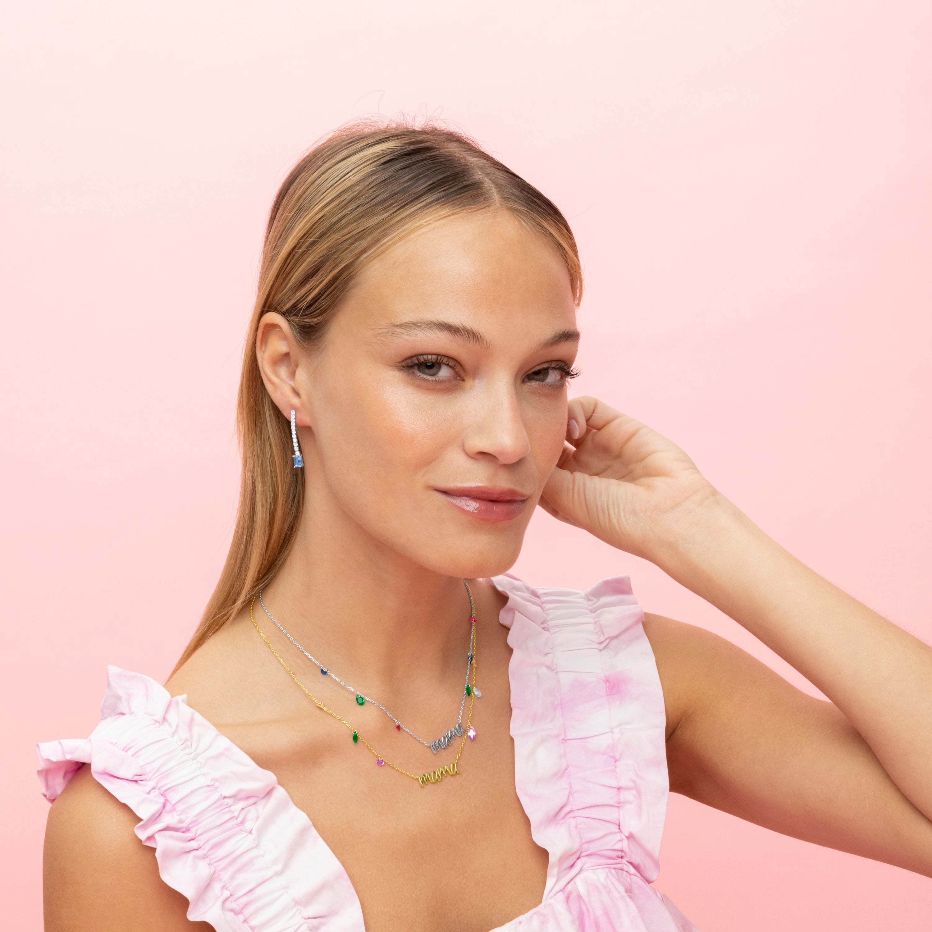 Collar De Plata De Ley 925 con Circonita Multicolor acabado rodio - Mama