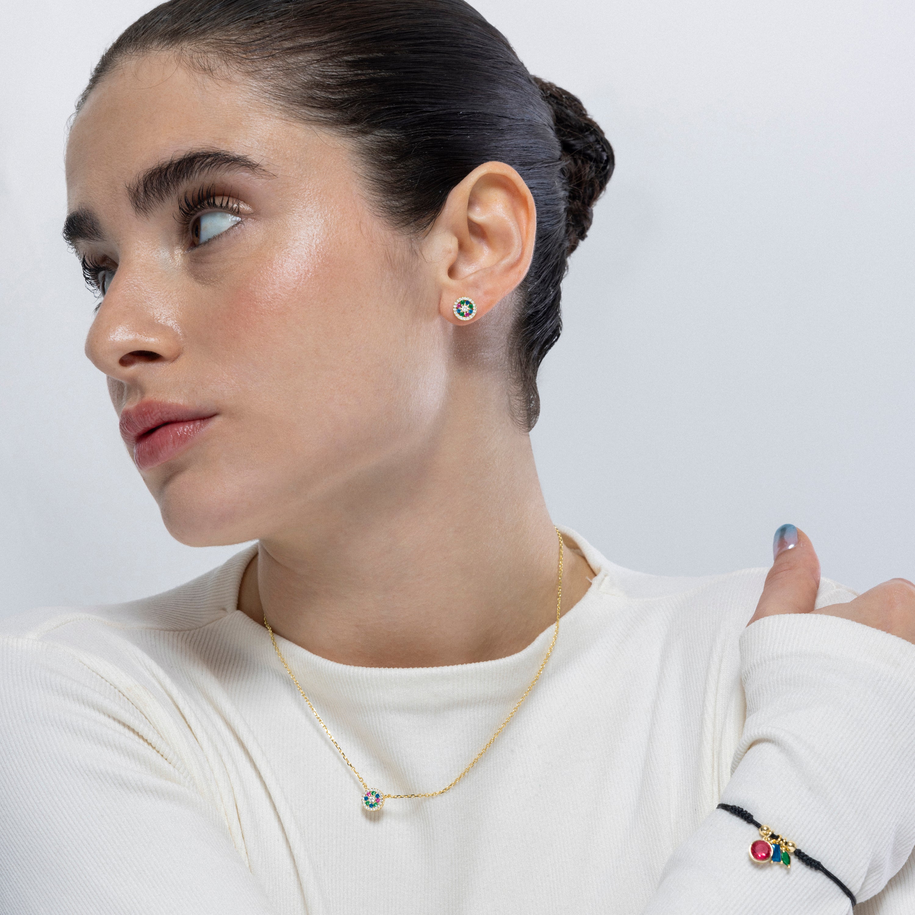 Collar de Plata de Ley 925 y Circonita Multicolor acabado en oro amarillo de 18k - Nyafa