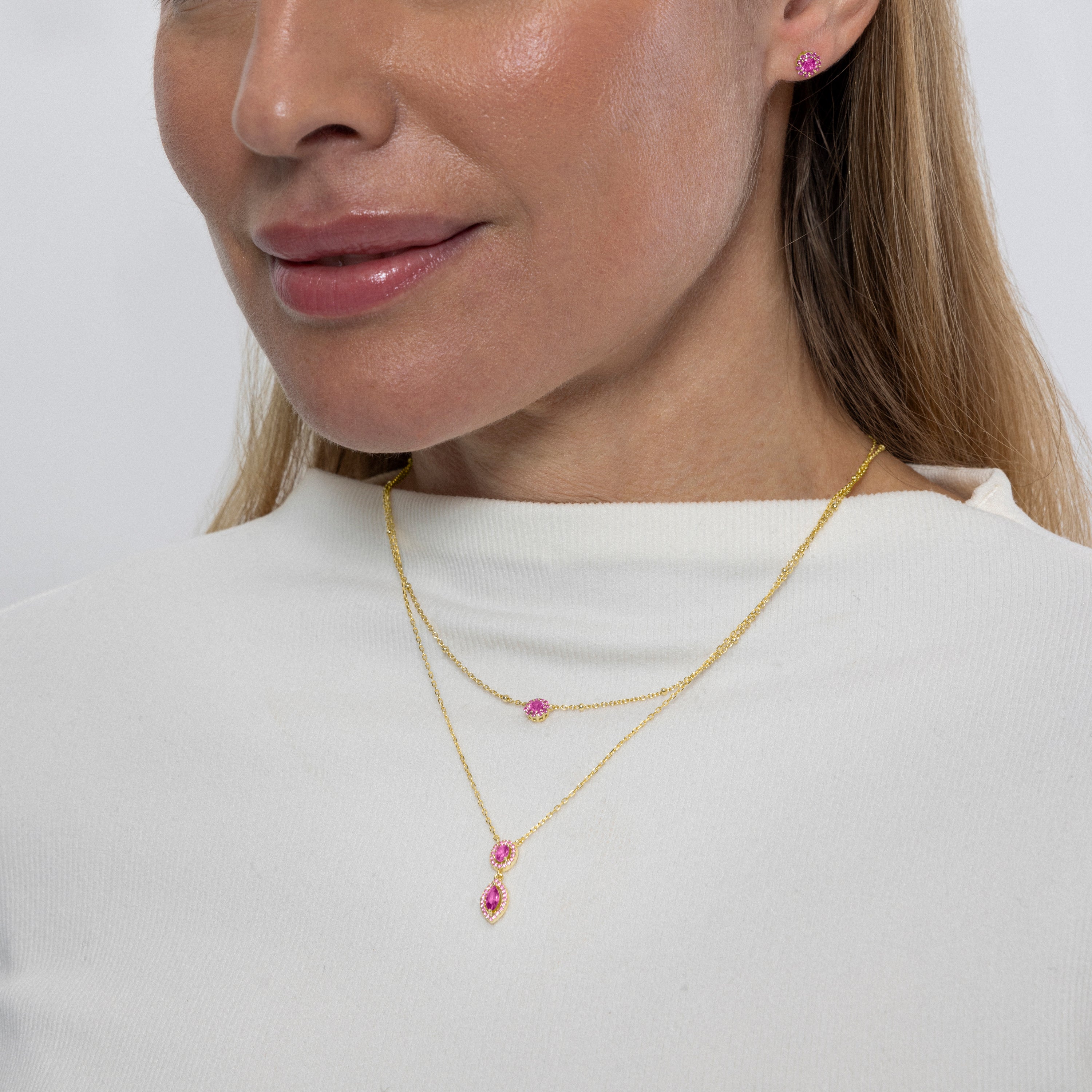 Collar de Plata de Ley 925 y Circonita Rosa acabado en oro amarillo de 18k - Ontary