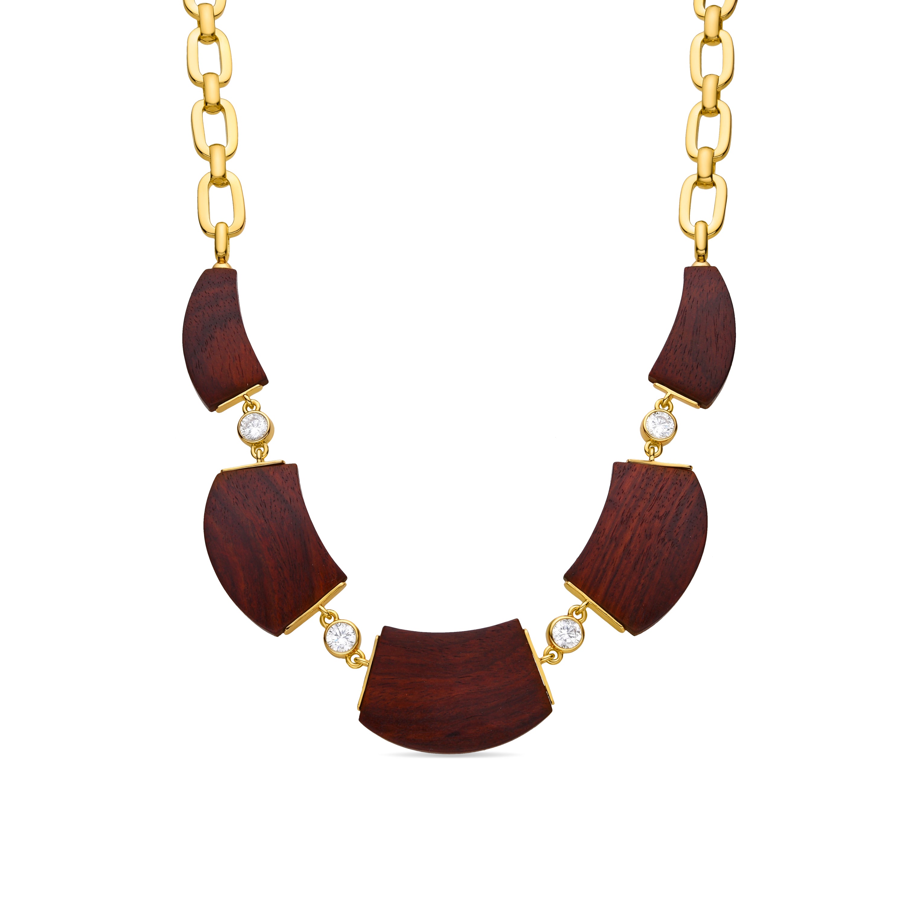 Collar de Plata de Ley 925 y Madera Marron acabado en oro amarillo de 18k - Ehko