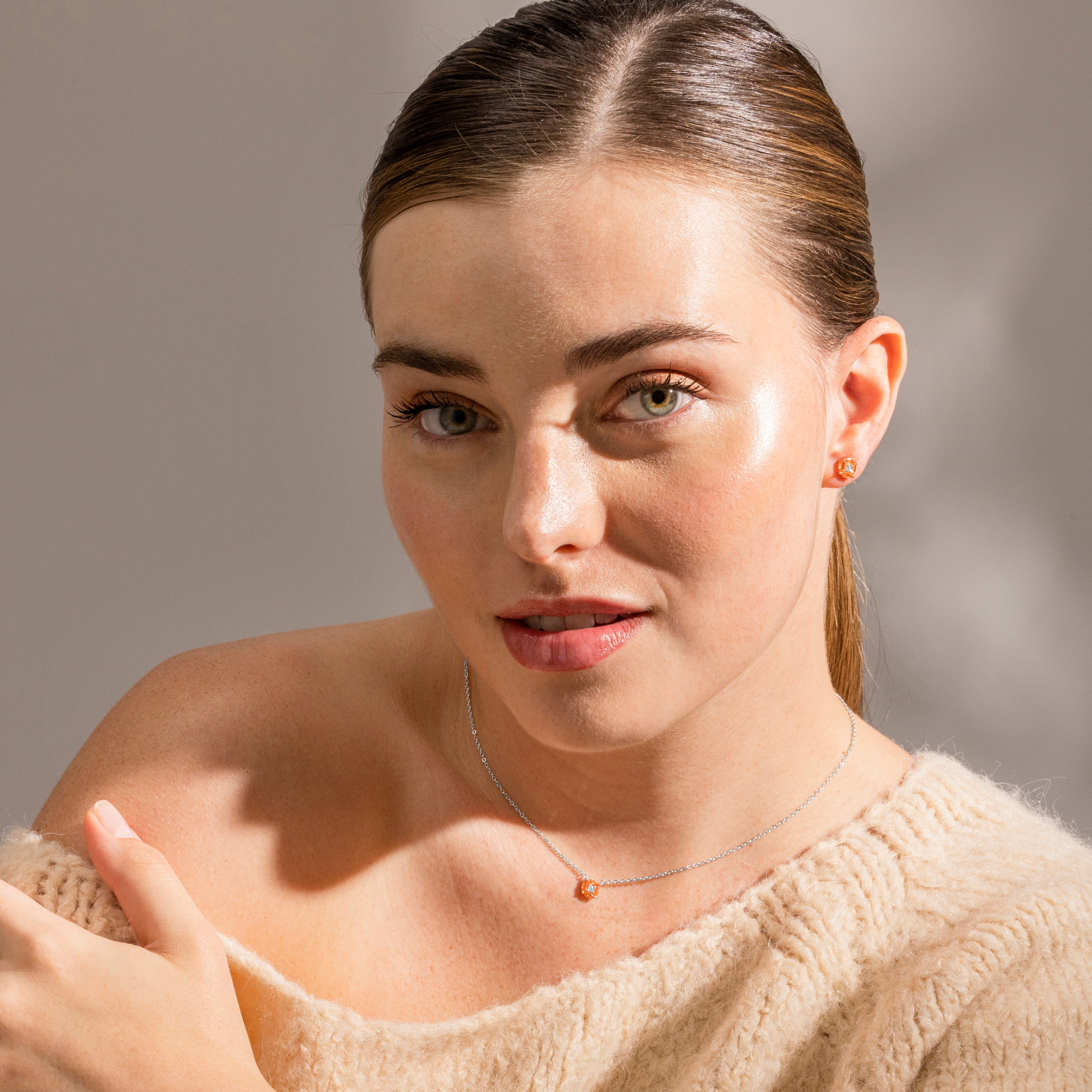 Collar de Plata de Ley 925 y Circonita Champagne acabado en rodio - Siankho