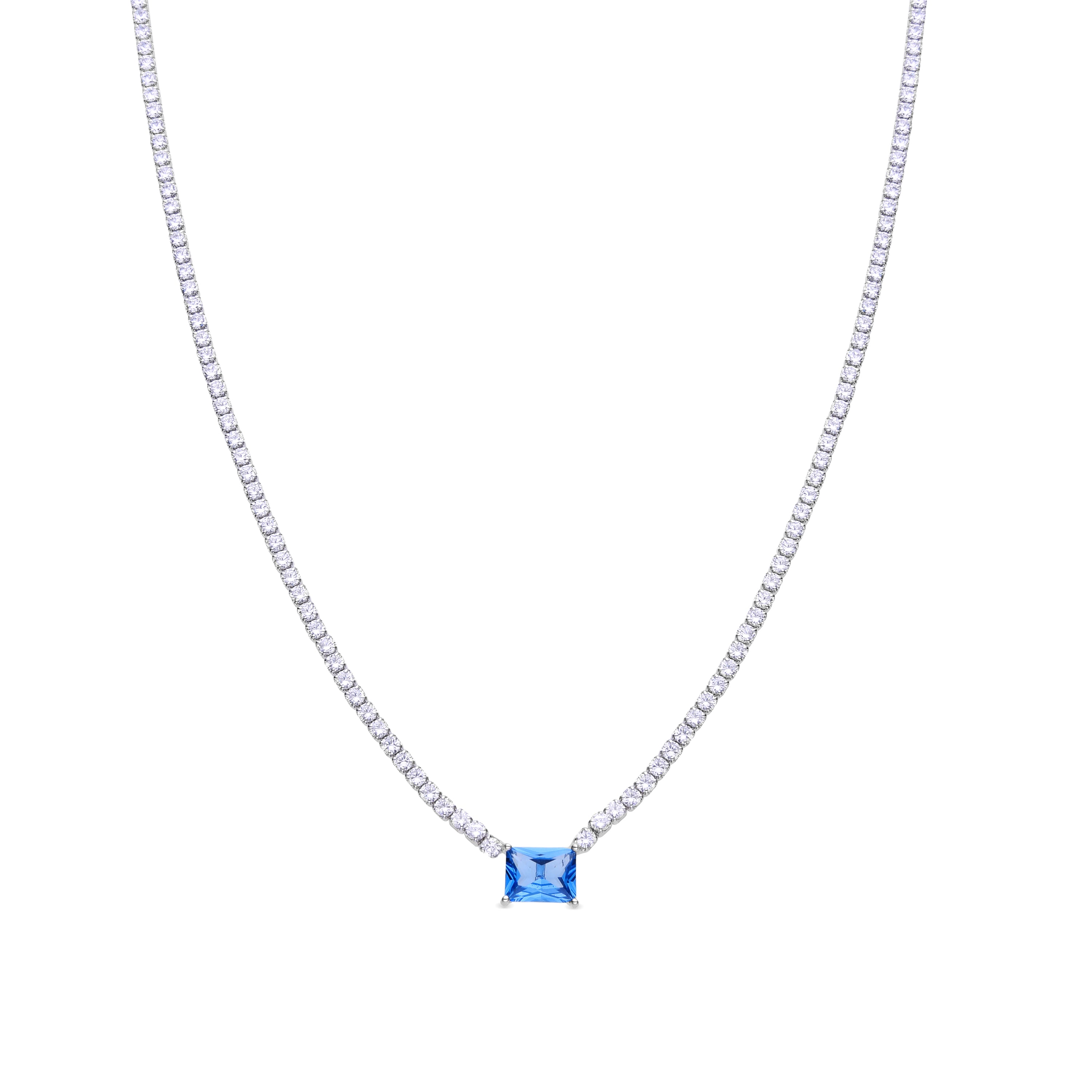 Collar de Plata de Ley 925 y Circonita Aguamarina acabado en rodio - Meko