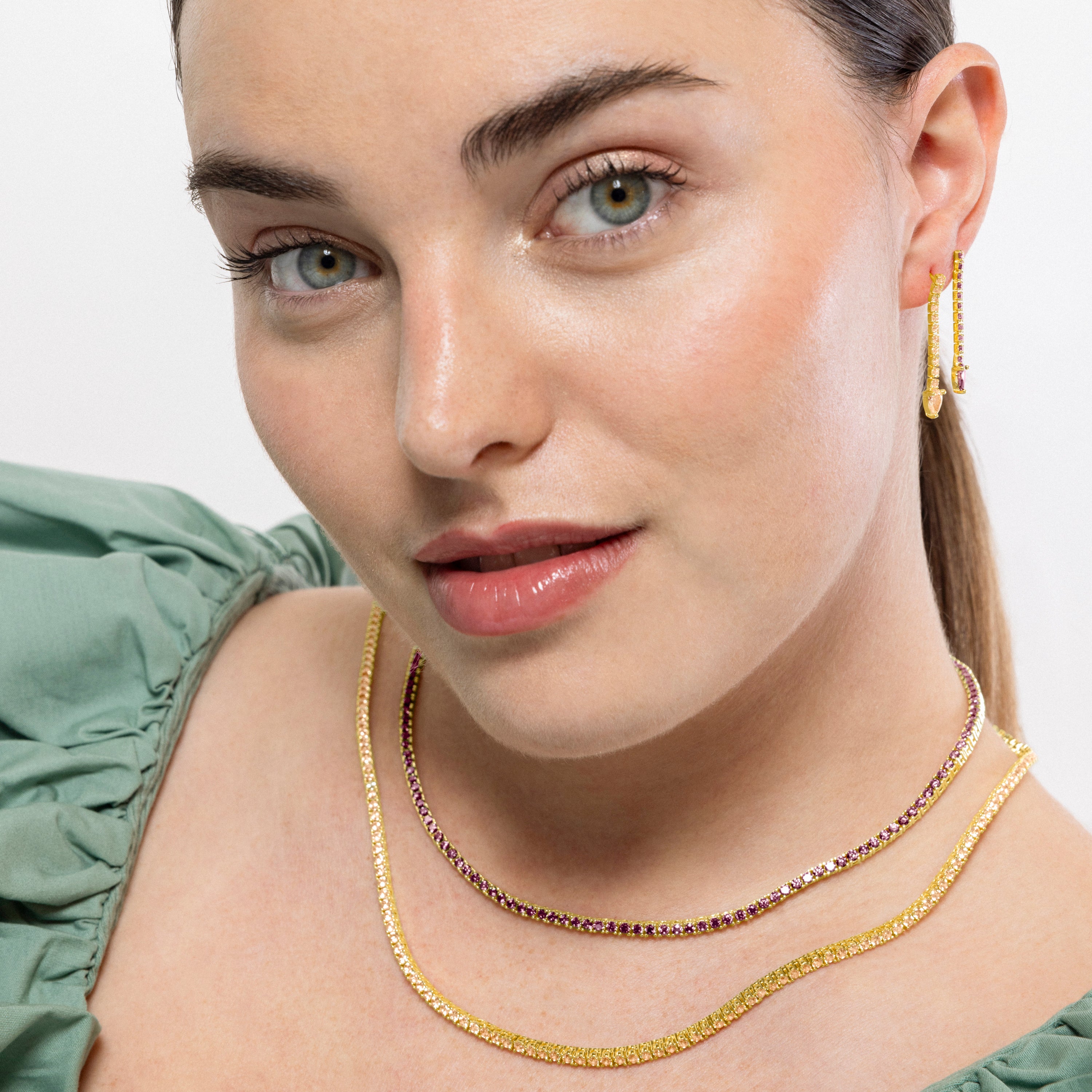 Collar de Plata de Ley 925 y Circonita Marrón acabado en oro amarillo de 18k - Tahu