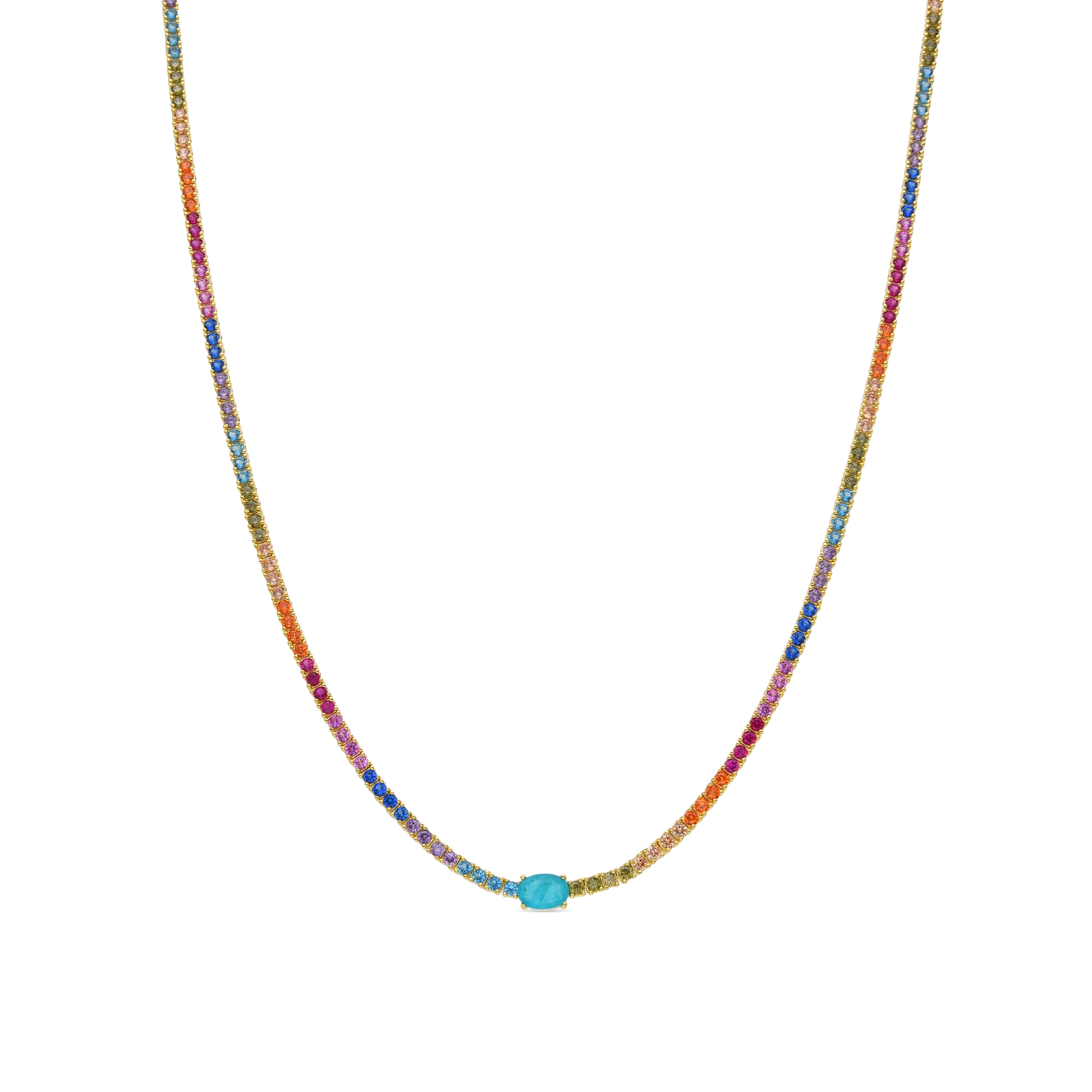 Collar de Plata de Ley 925 y Circonita Multicolor acabado en oro amarillo de 18k - Genzol