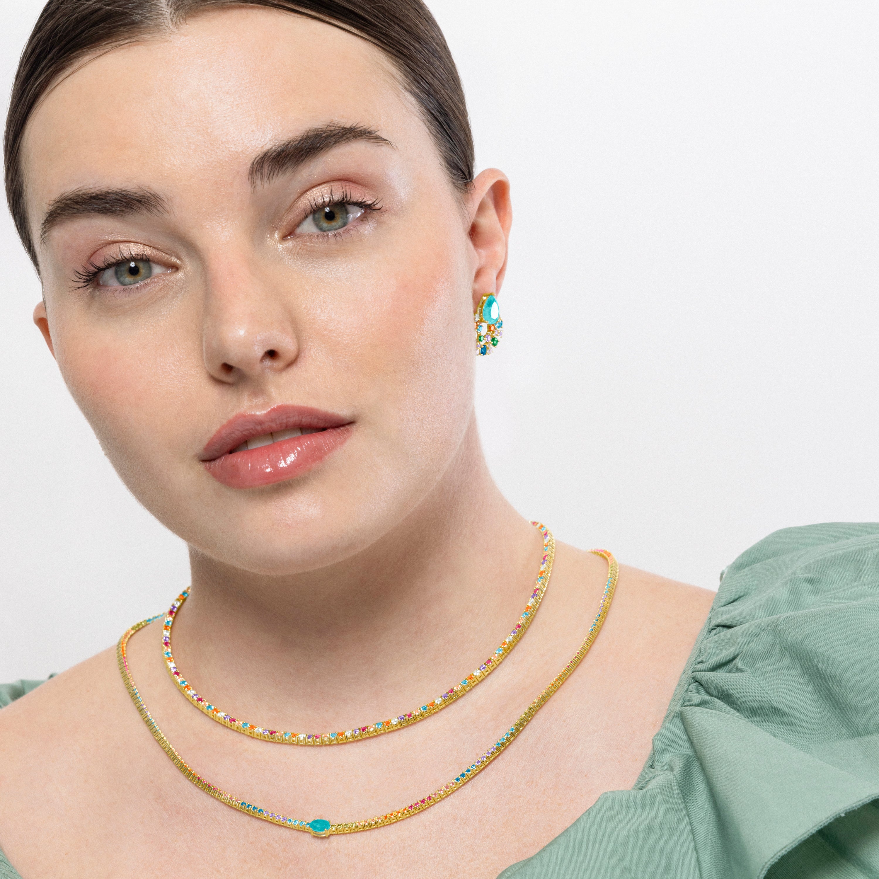 Collar de Plata de Ley 925 y Circonita Multicolor acabado en oro amarillo de 18k - Genzol