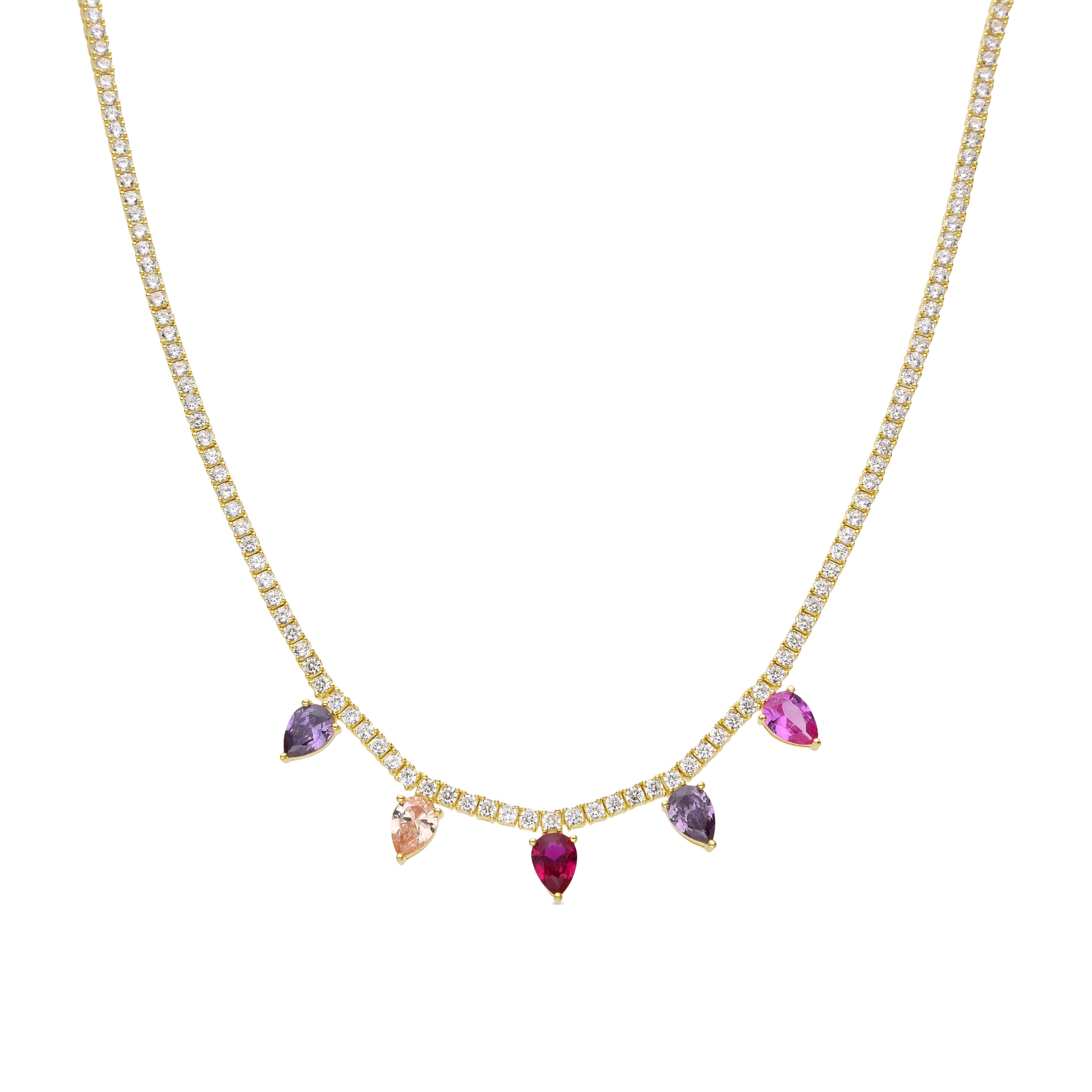 Collar de Plata de Ley 925 y Circonita Multicolor acabado en oro amarillo de 18k - Pryrys