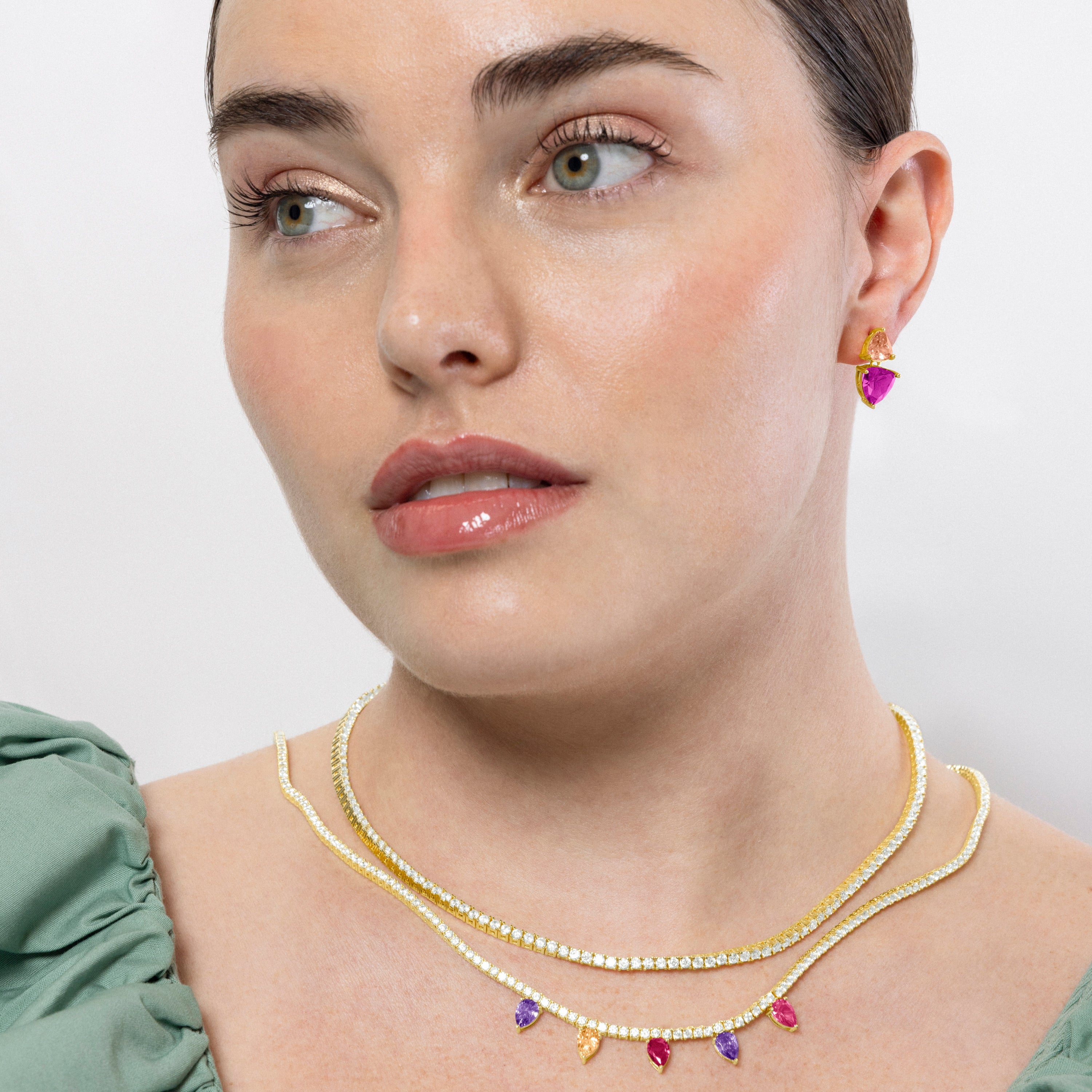 Collar de Plata de Ley 925 y Circonita Multicolor acabado en oro amarillo de 18k - Pryrys