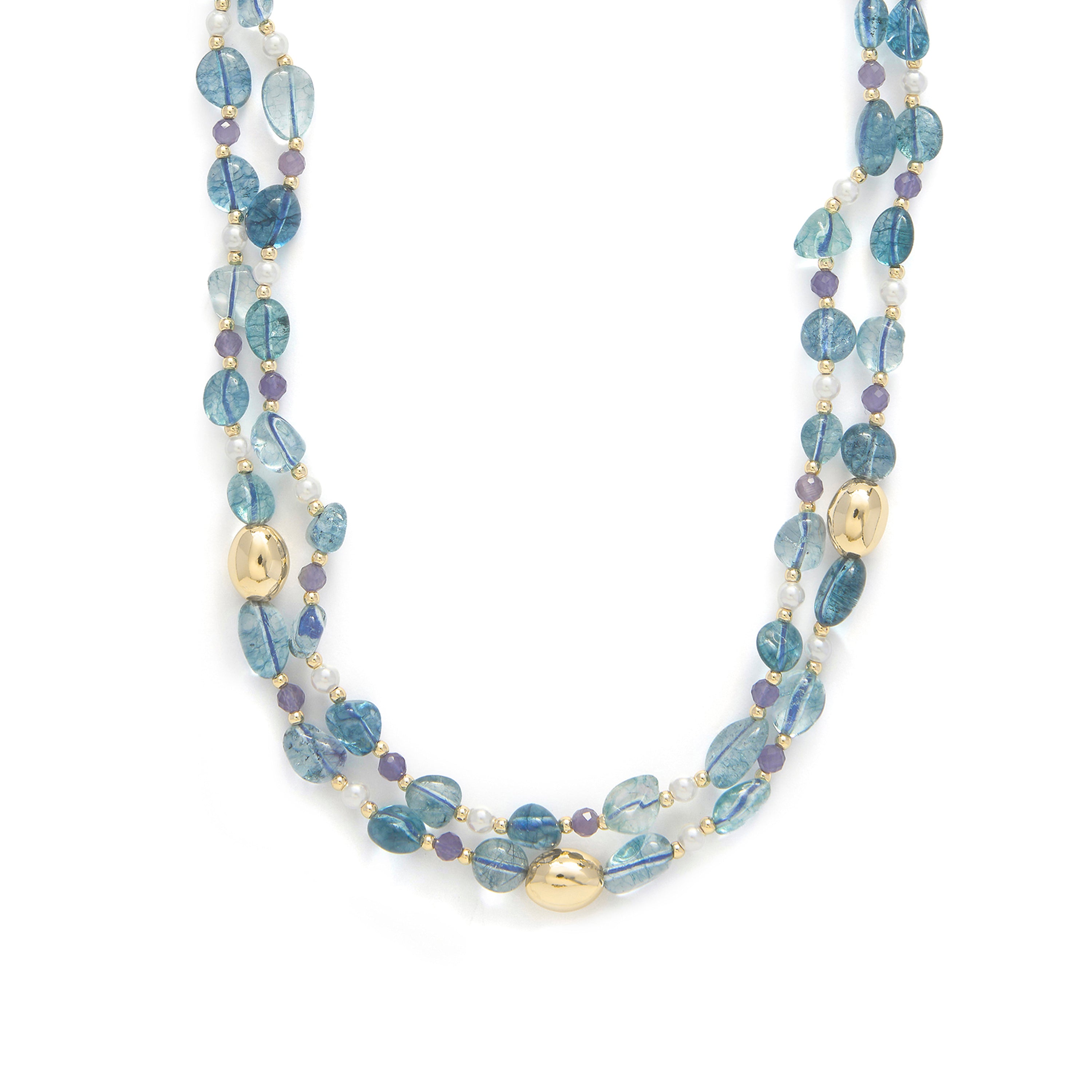 Collar de Plata de Ley 925 y Cristal Azul acabado en oro amarillo 18k - Aswudi