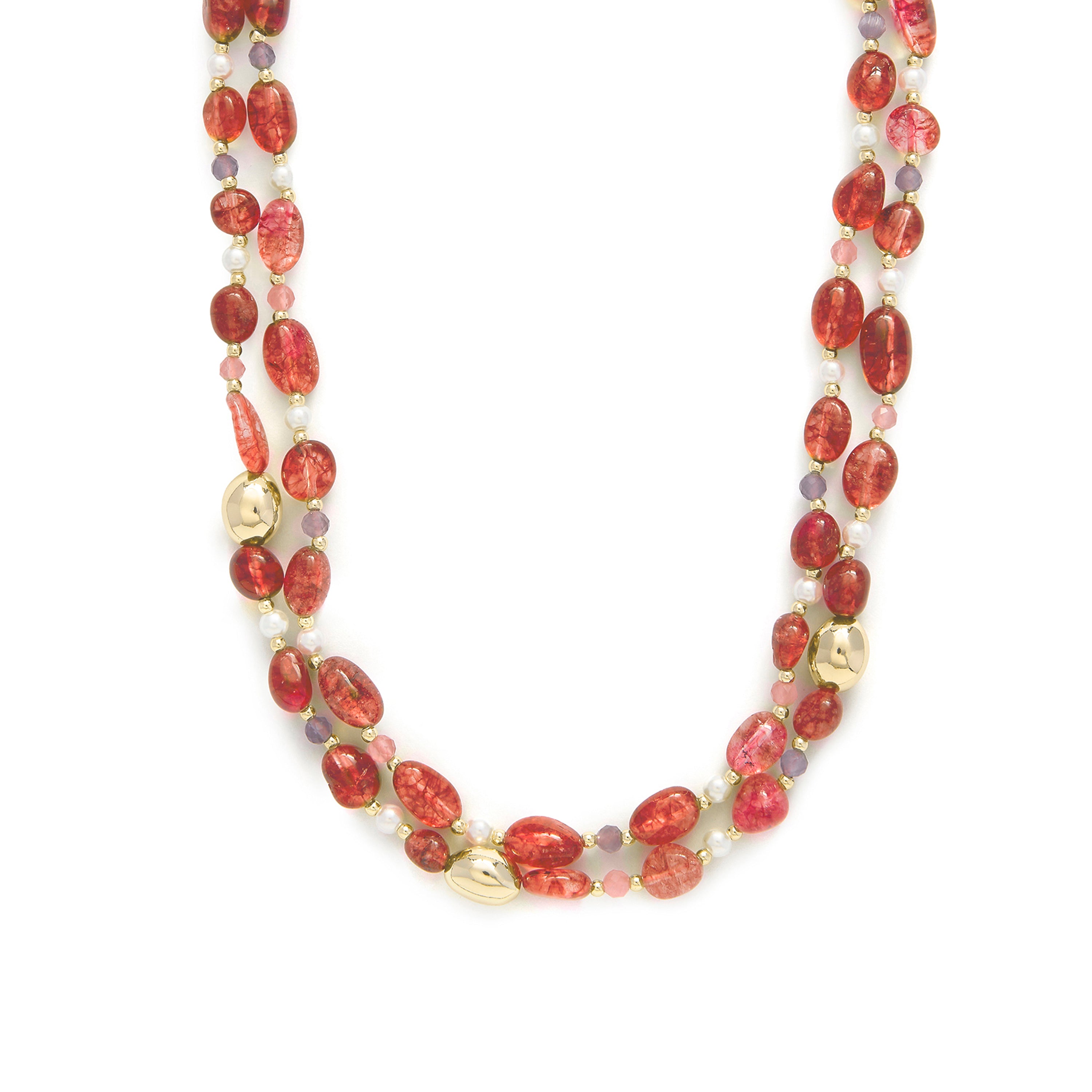 Collar de Plata de Ley 925 y Cristal Rojo acabado en oro amarillo 18k - Aswudi