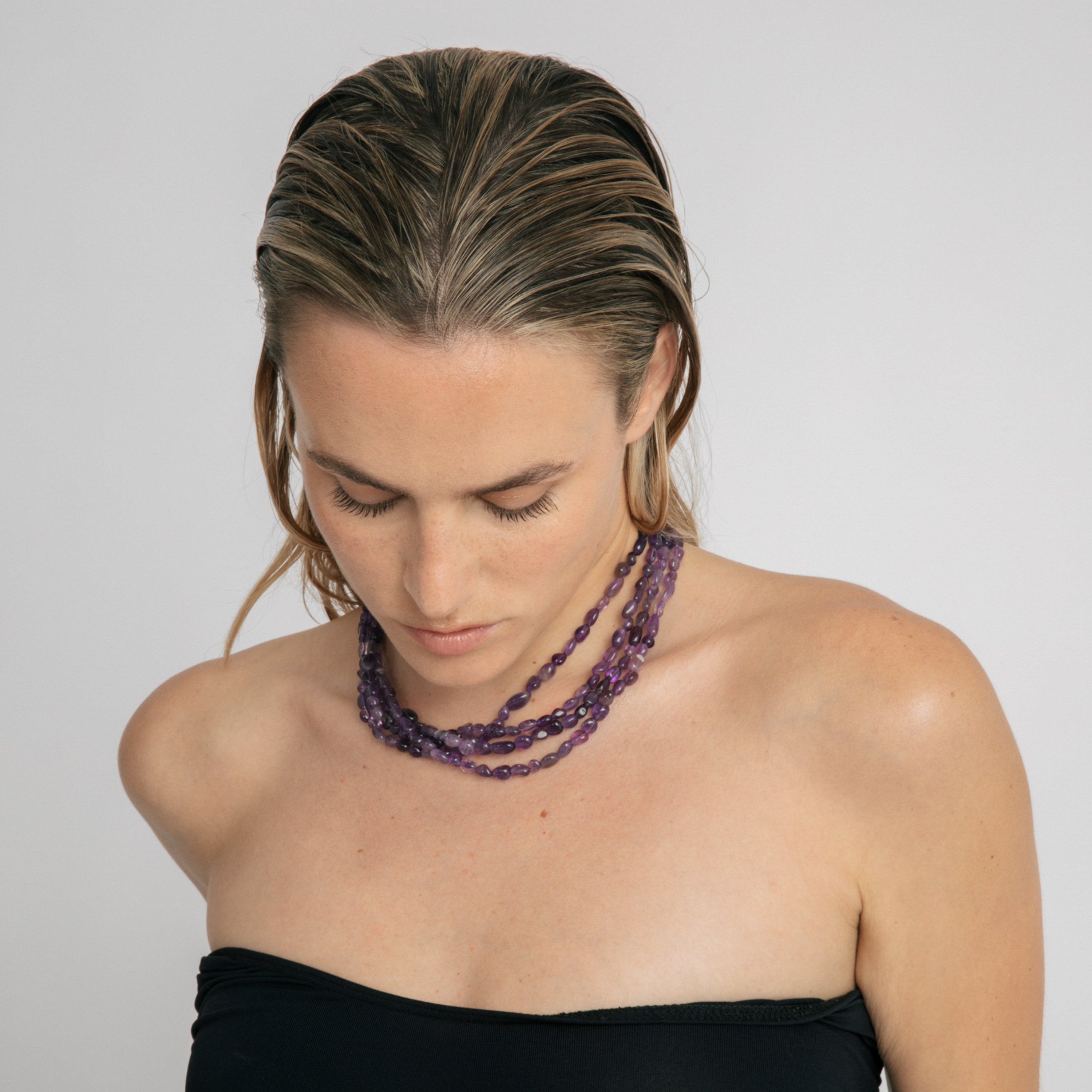 Collar de Plata de Ley 925 y Amatista Natural acabado en oro amarillo 18k - Koripo