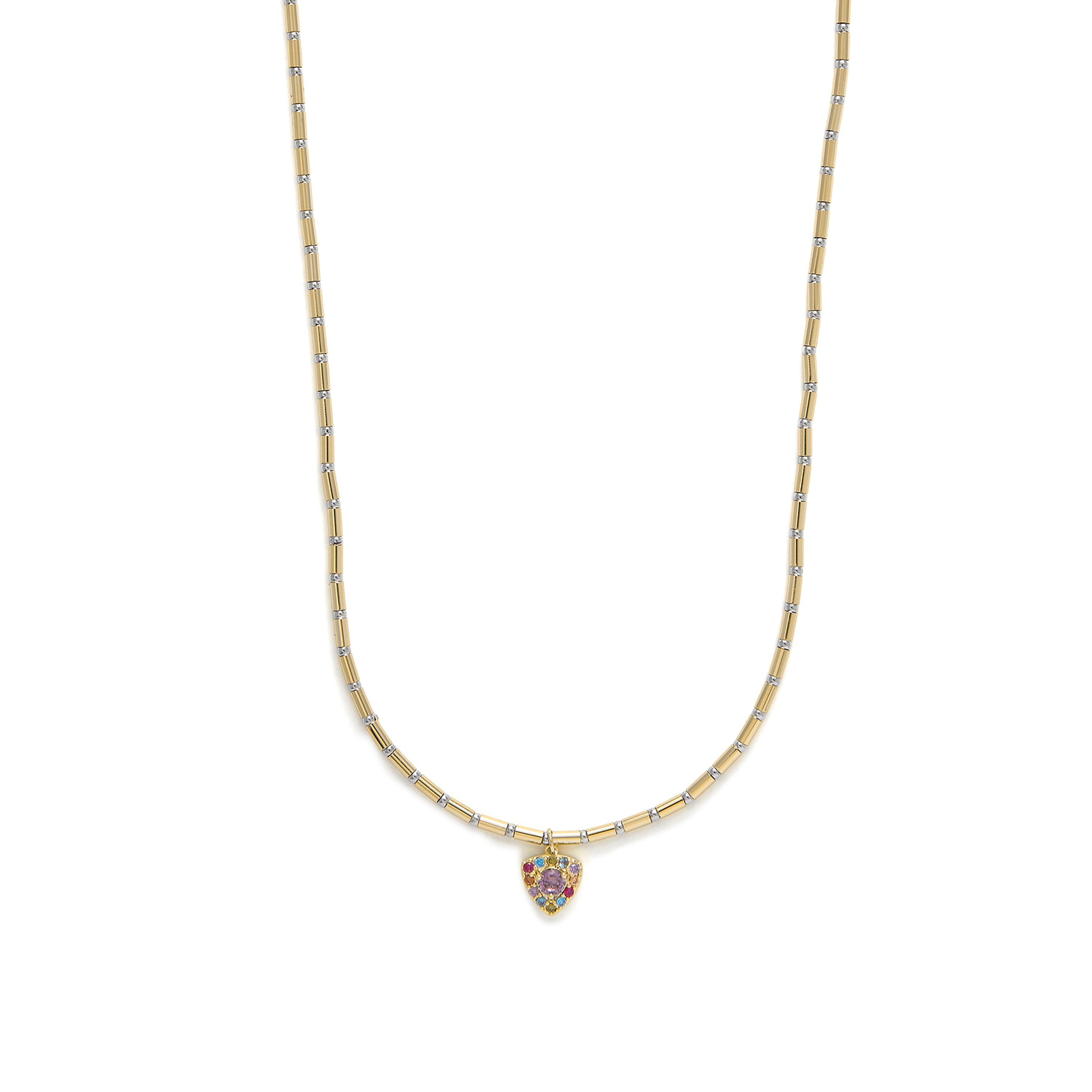 Collar de Plata de Ley 925 y Circonita Multicolor acabado en oro amarillo 18k - Aldra