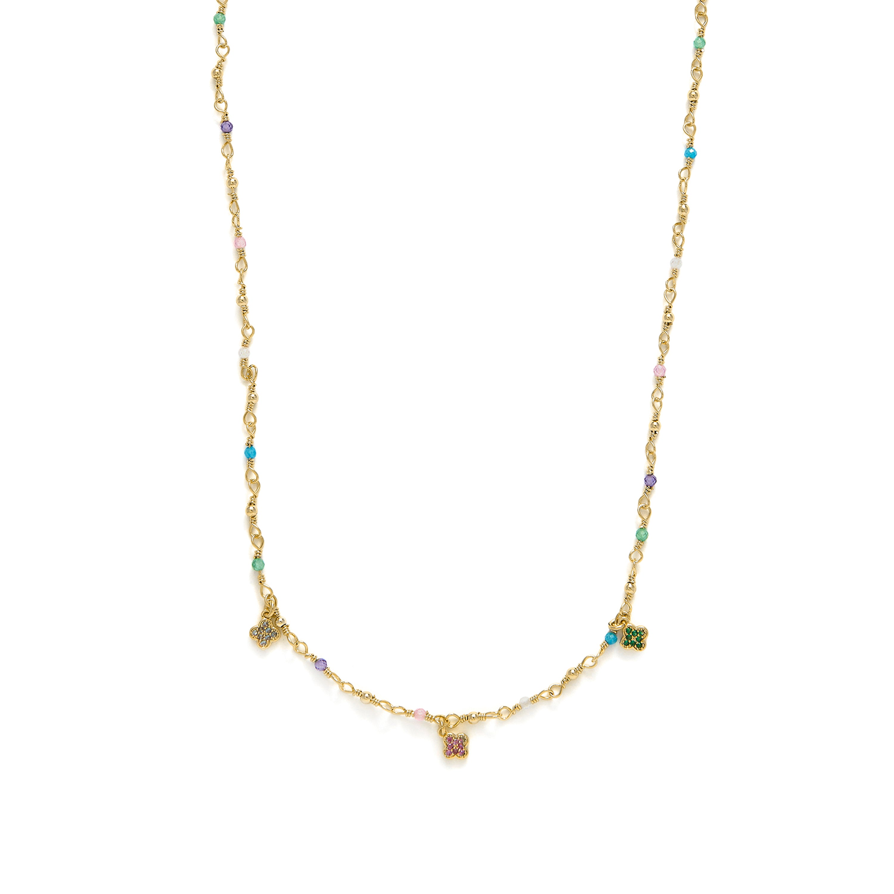 Collar de Plata de Ley 925 y Circonita Multicolor acabado en oro amarillo 18k - Talip