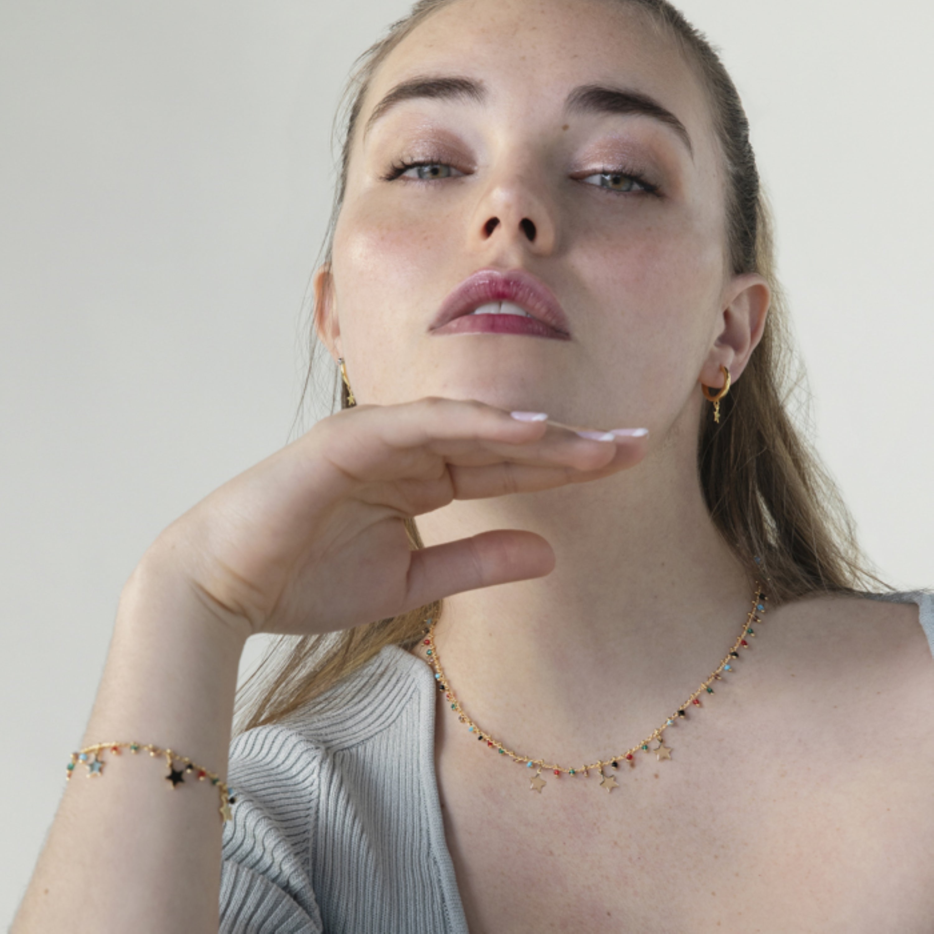 Collar de Plata de Ley 925 con Cuarzo Hidrotermal Multicolor acabado en oro amarillo de 18K - Beos