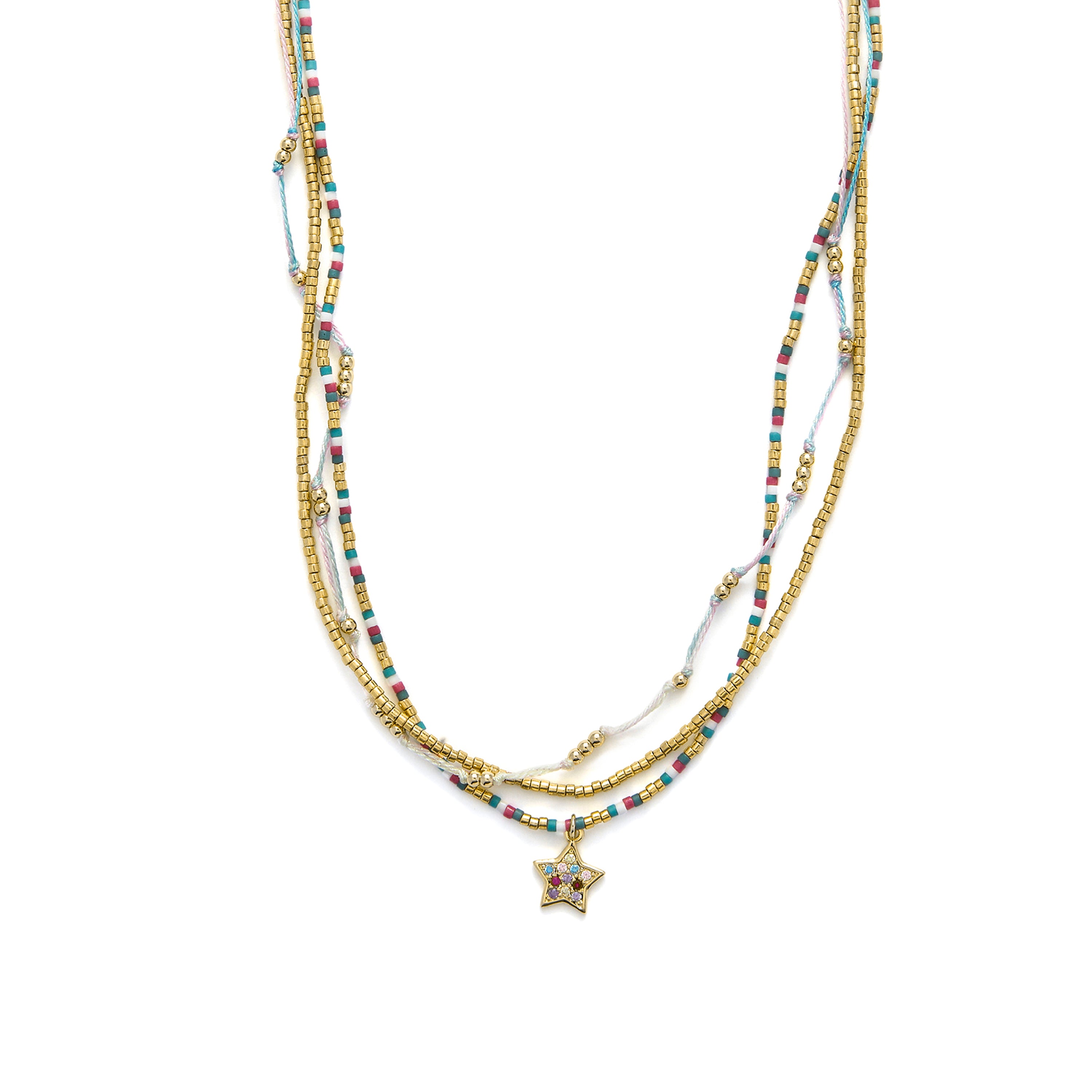 Collar de Plata de Ley 925 y Circonita Multicolor acabado en oro amarillo 18k - Lalo