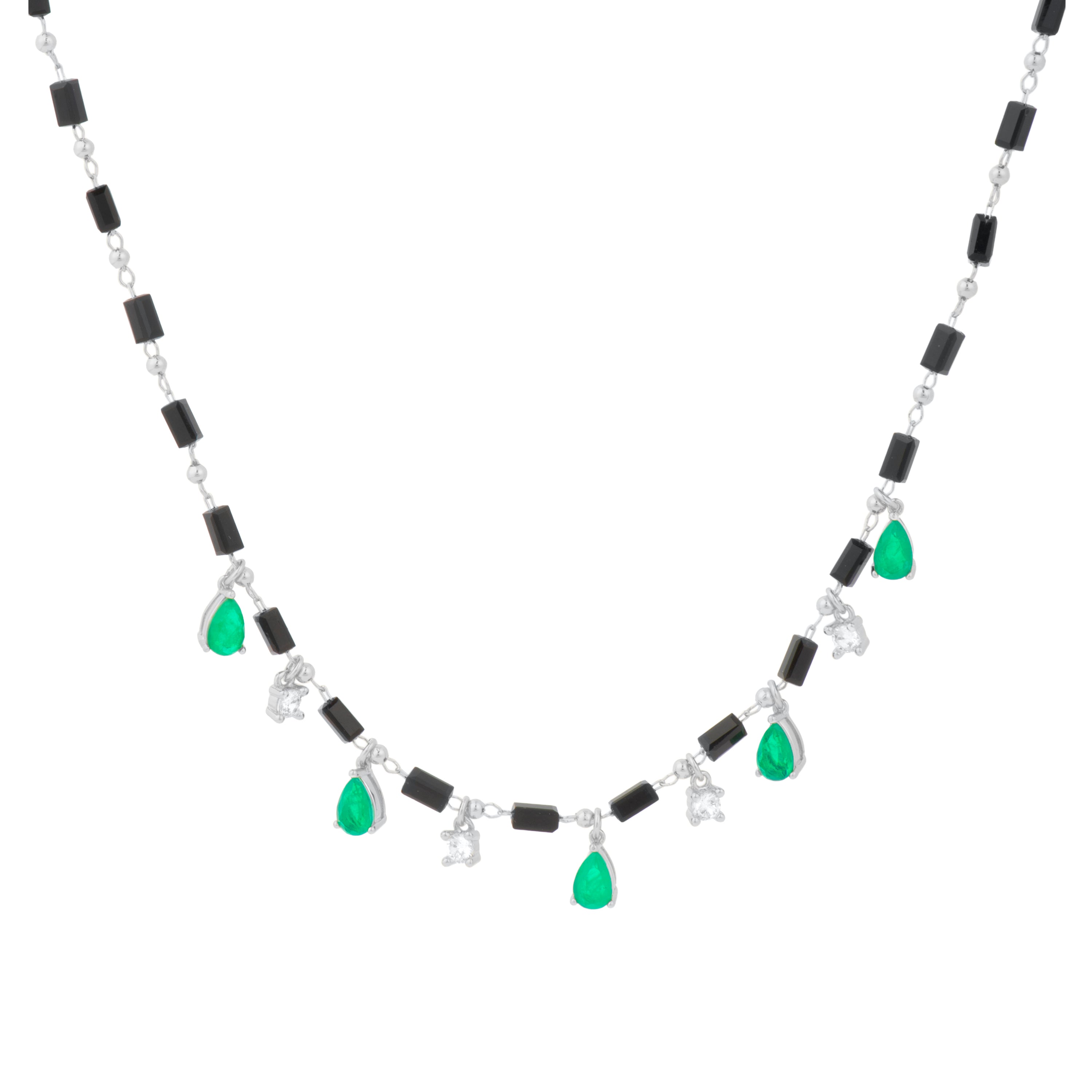 Collar de Plata de Ley 925 y Cuarzo Hidrotermal Verde Paraiba acabado en rodio - Lakrom