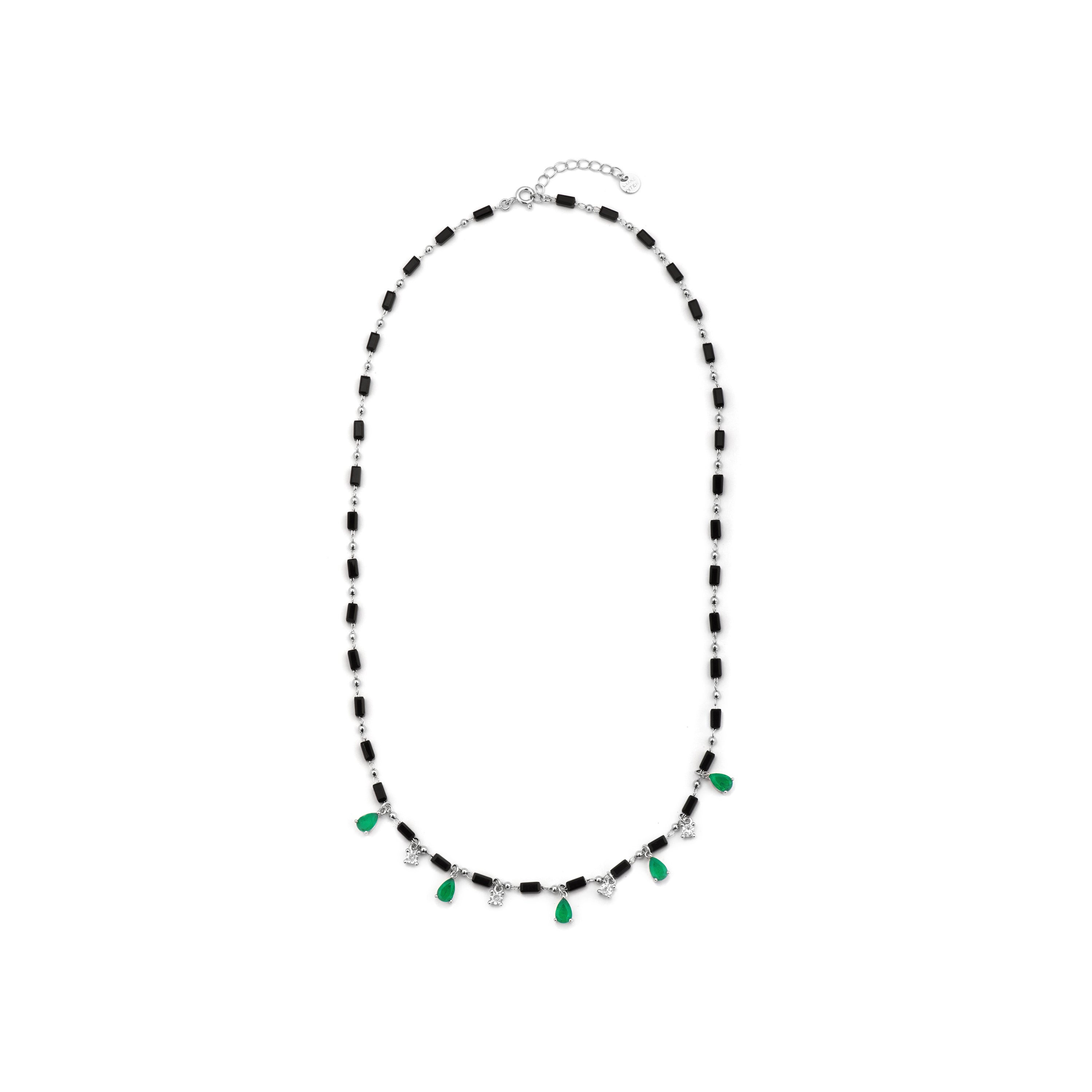 Collar de Plata de Ley 925 y Cuarzo Hidrotermal Verde Paraiba acabado en rodio - Lakrom