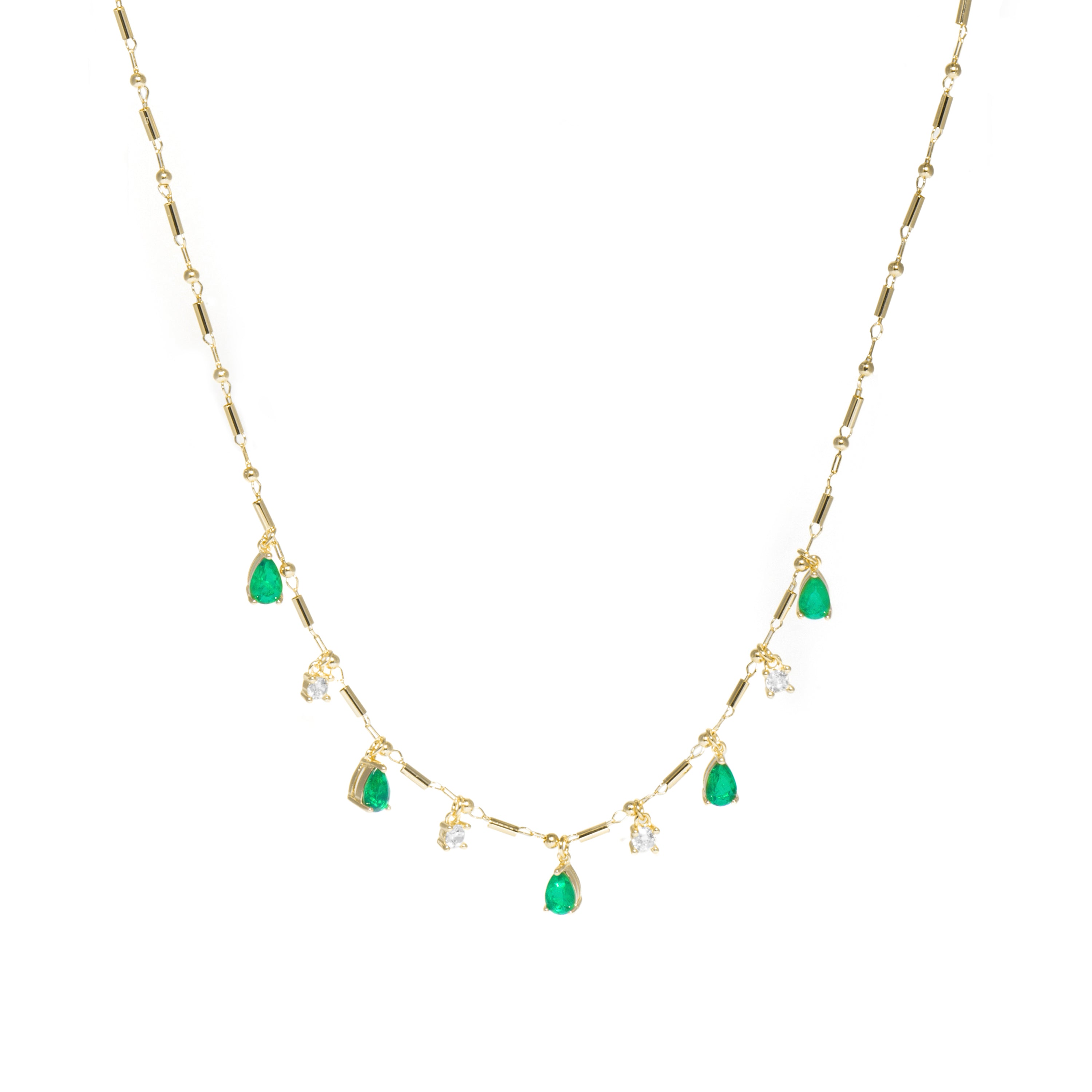 Collar de Plata de Ley 925 y Cuarzo Hidrotermal Verde Paraiba acabado en oro amarillo 18k - Lakrom