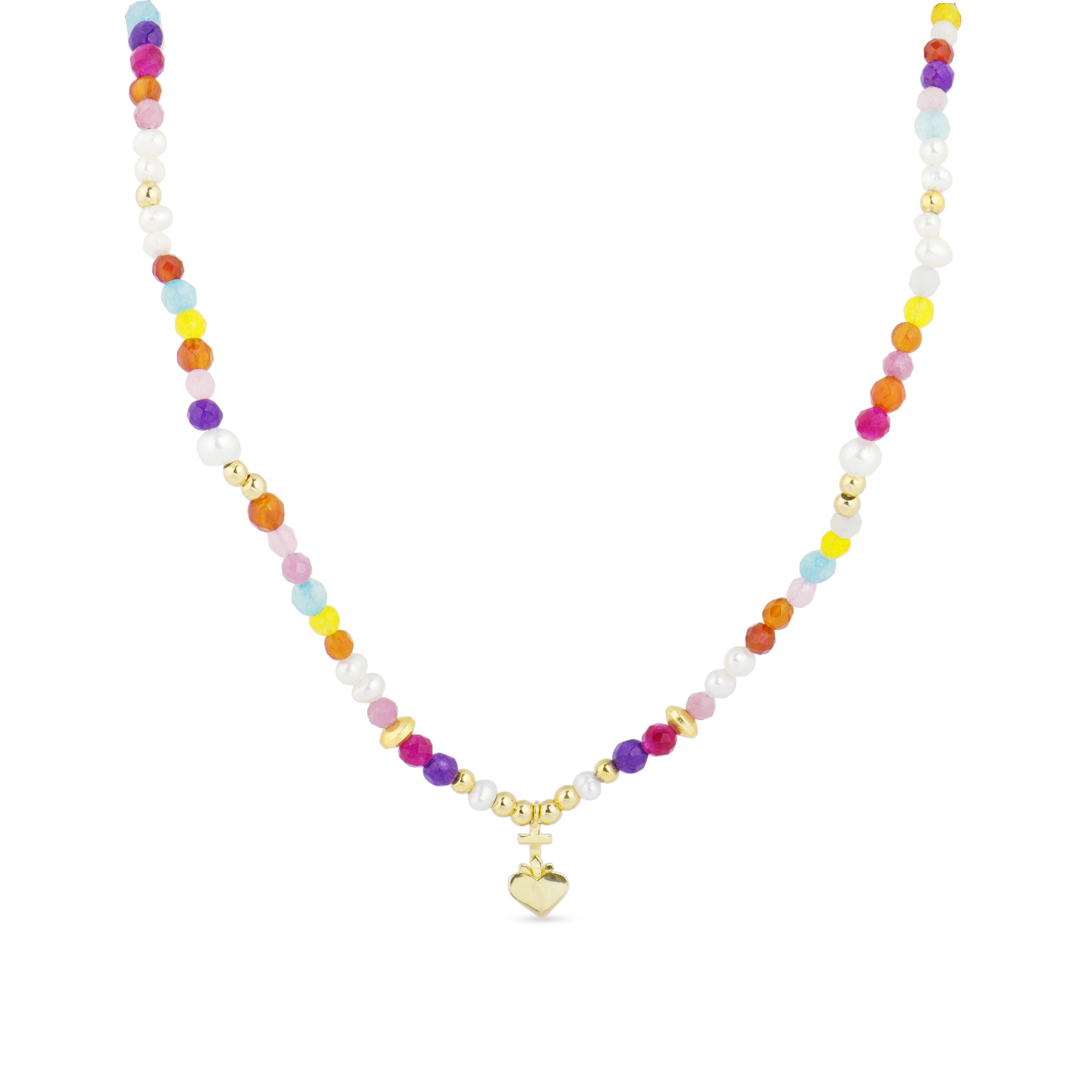 Collar de Plata de Ley 925 con Cristal Multicolor acabado en oro amarillo de 18K - Nymox