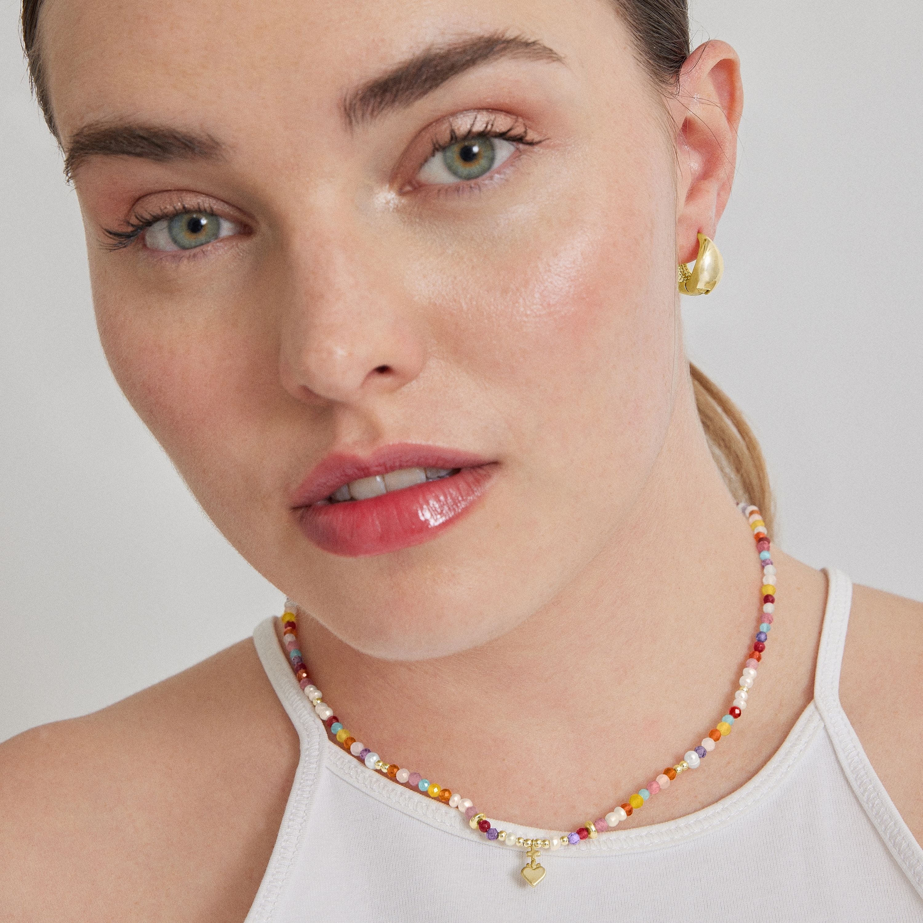 Collar de Plata de Ley 925 con Cristal Multicolor acabado en oro amarillo de 18K - Nymox