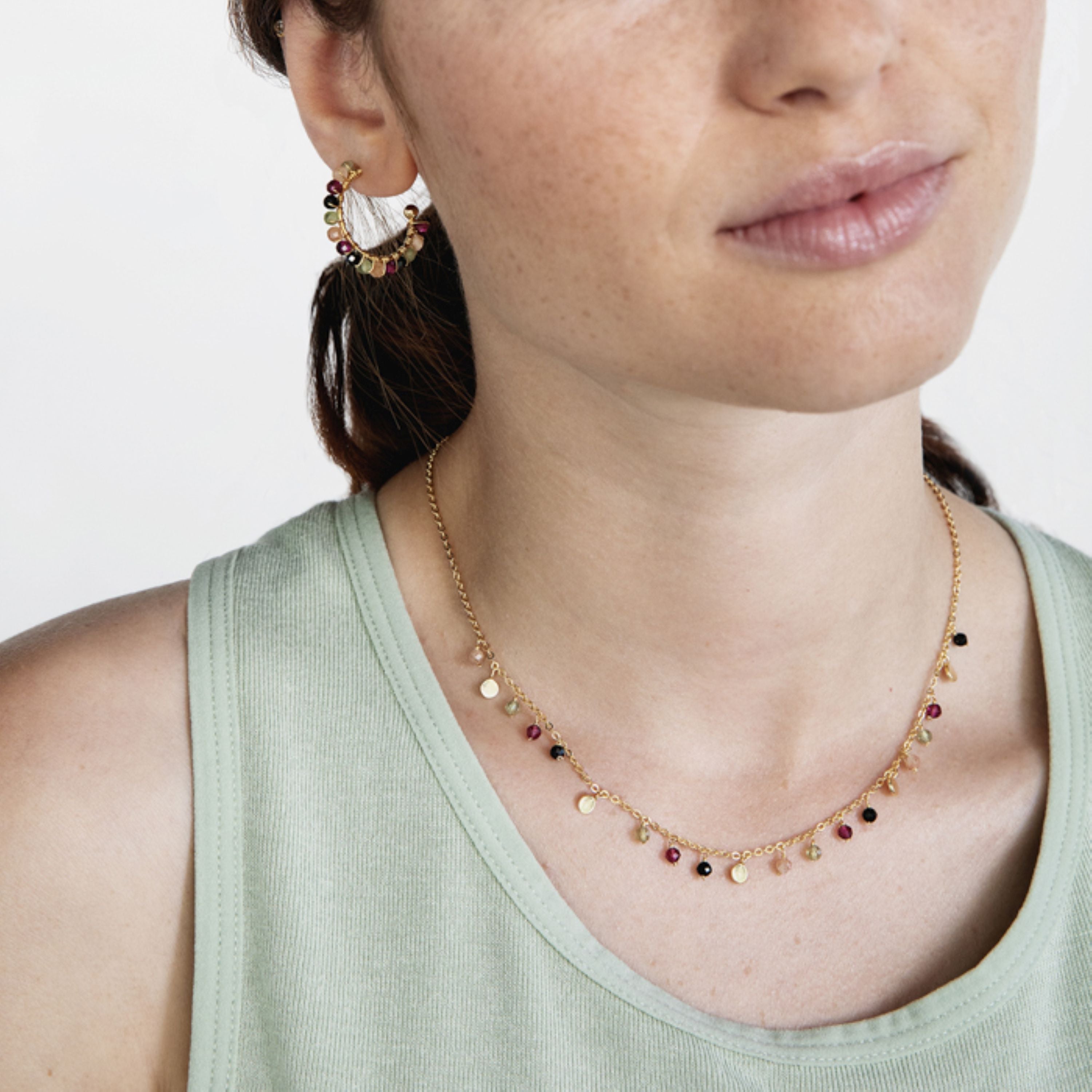 Collar de Plata de Ley 925 con Cristal Multicolor acabado en oro amarillo de 18K - Natsad