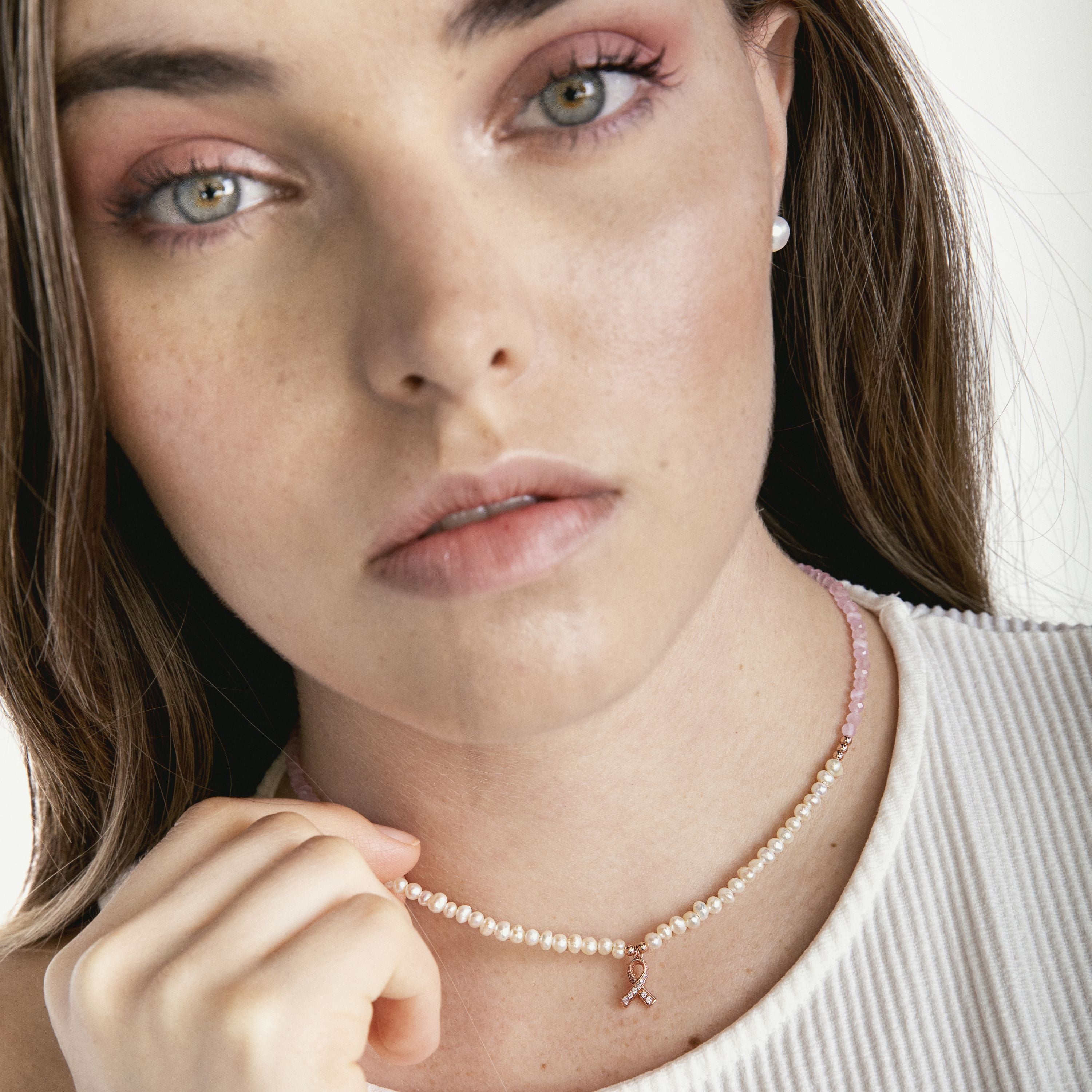 Collar de Plata de Ley 925 con Perla Blanca acabado en oro rosa de 18K - Kael