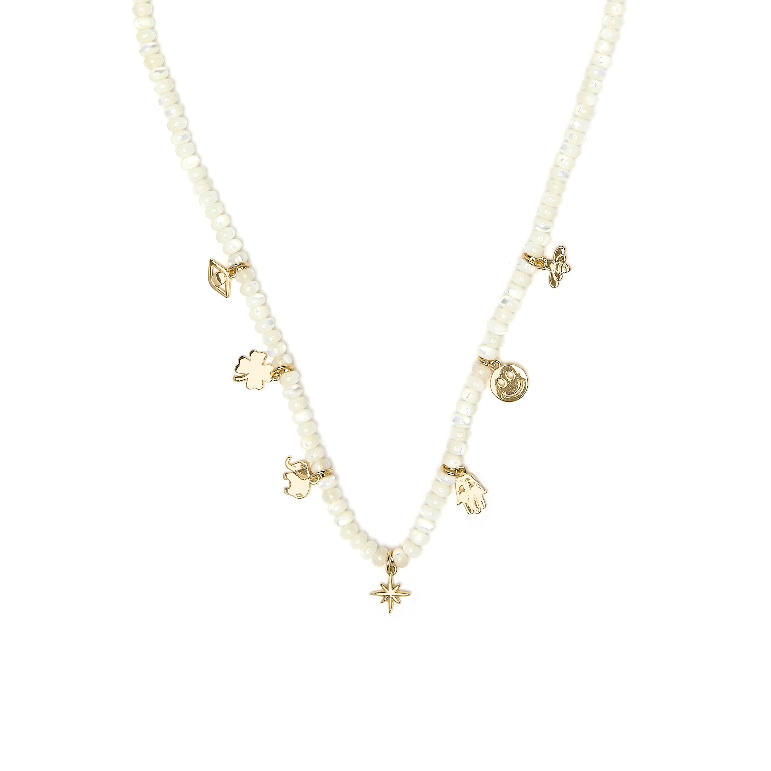 Collar de Plata de Ley 925 y Madreperla Blanca acabado en oro amarillo 18k - Sirarin