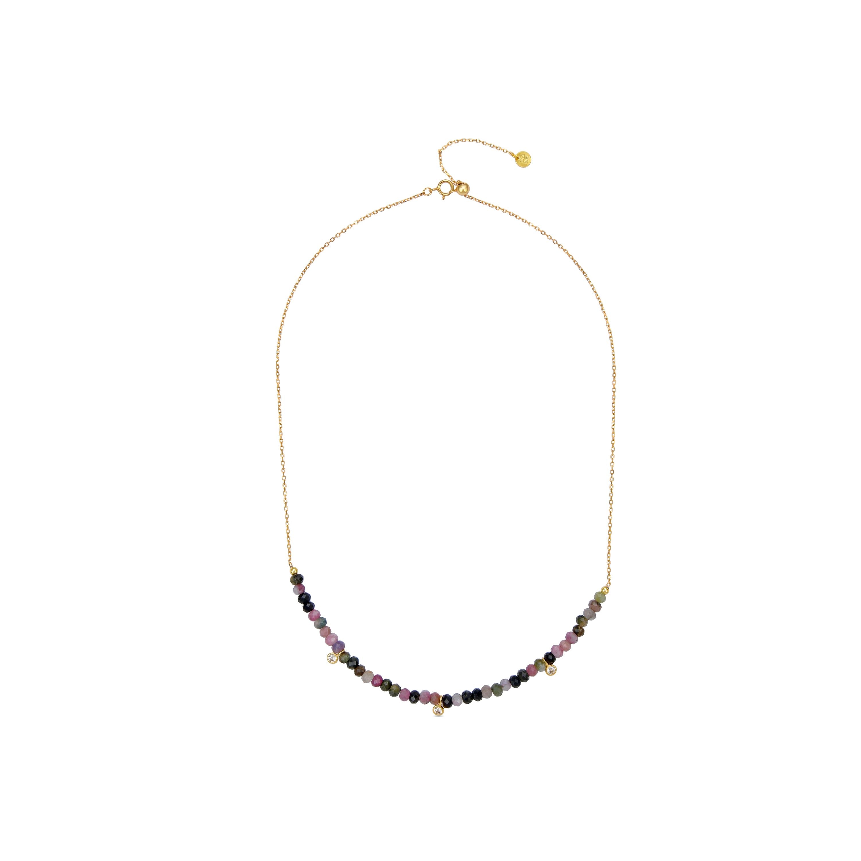 Collar de Plata de Ley 925 con Cristal Multicolor acabado en oro amarillo de 18K - Kasai