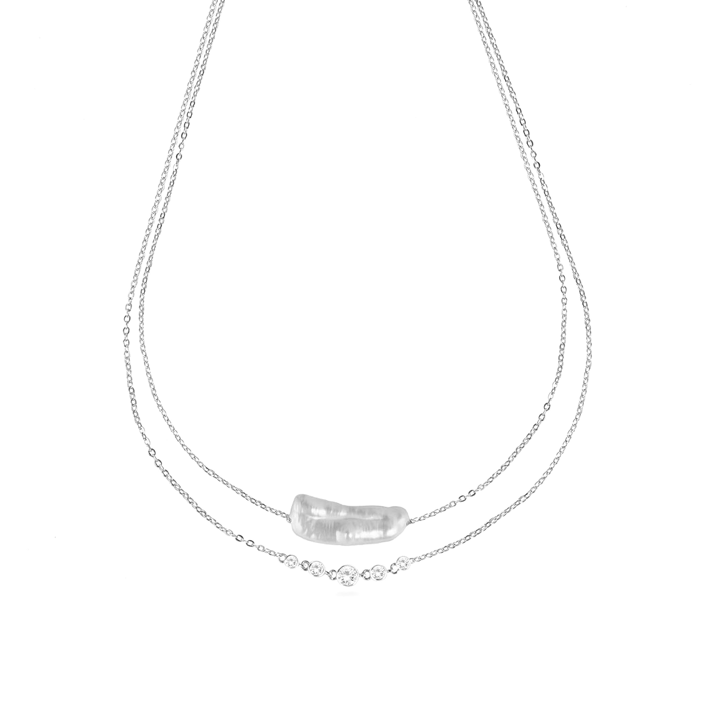 Collar de Plata de Ley 925 y Perla Blanca acabado rodio - Danysda