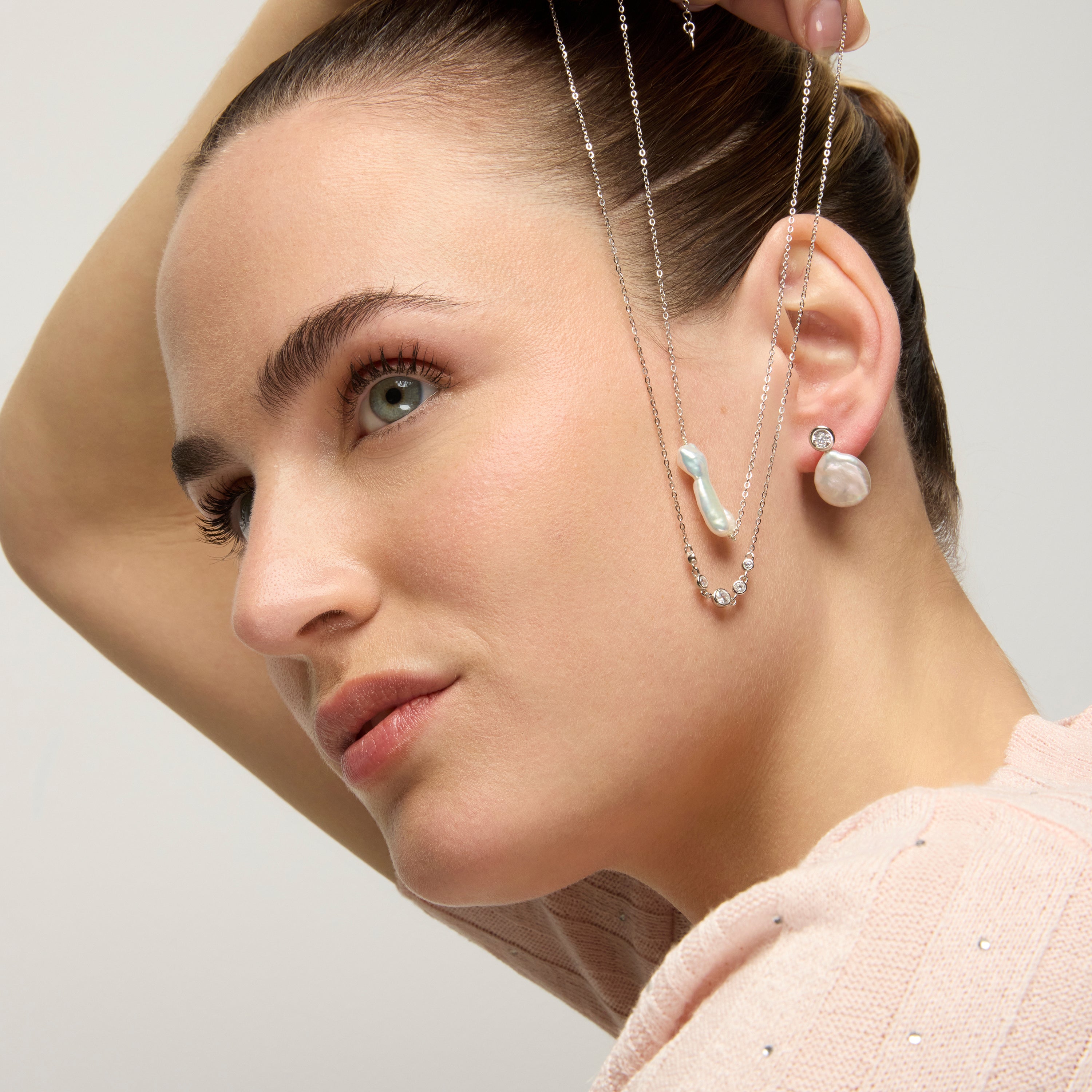 Collar de Plata de Ley 925 y Perla Blanca acabado rodio - Danysda