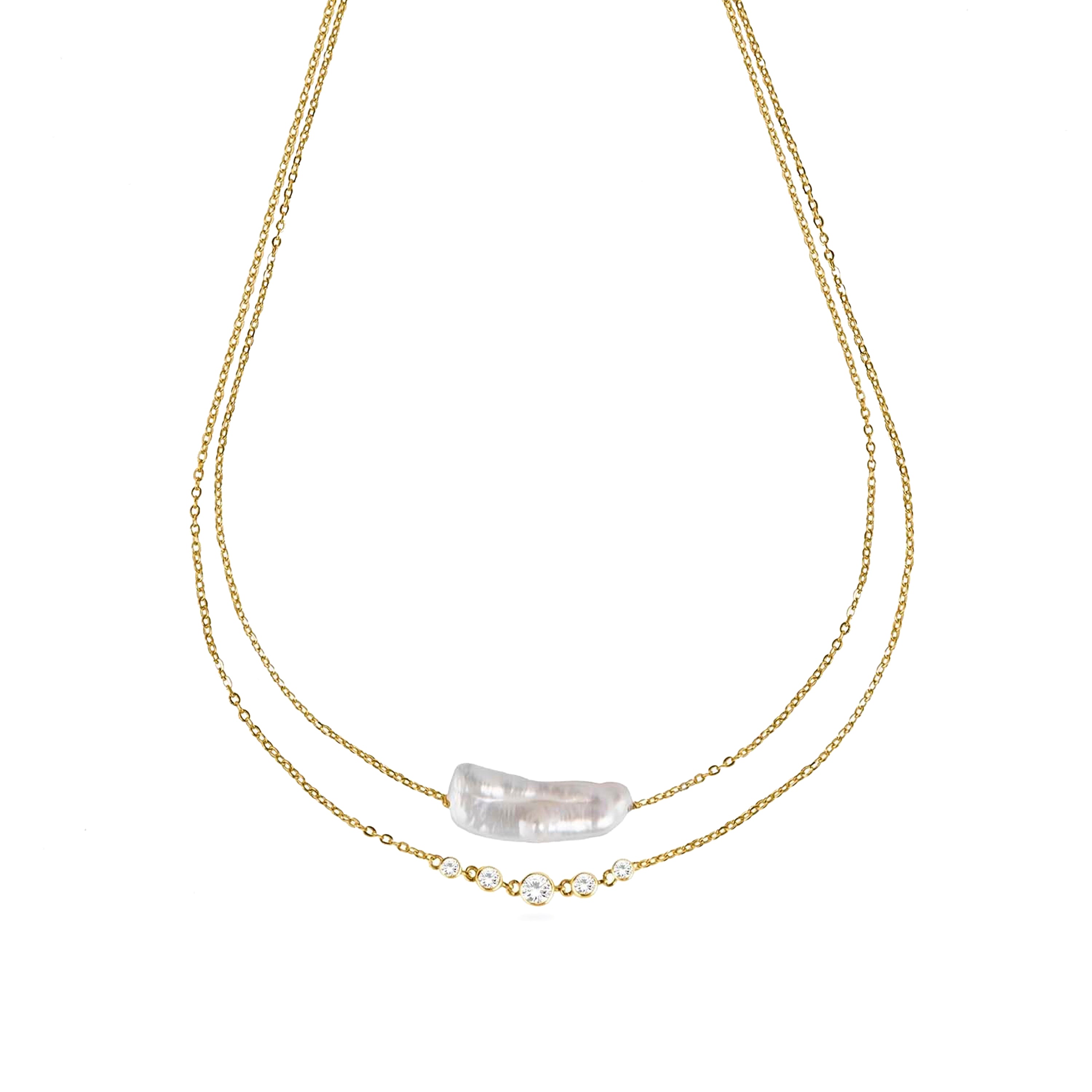 Collar de Plata de Ley 925 con Perla Blanca acabado en oro amarillo de 18K - Danysda