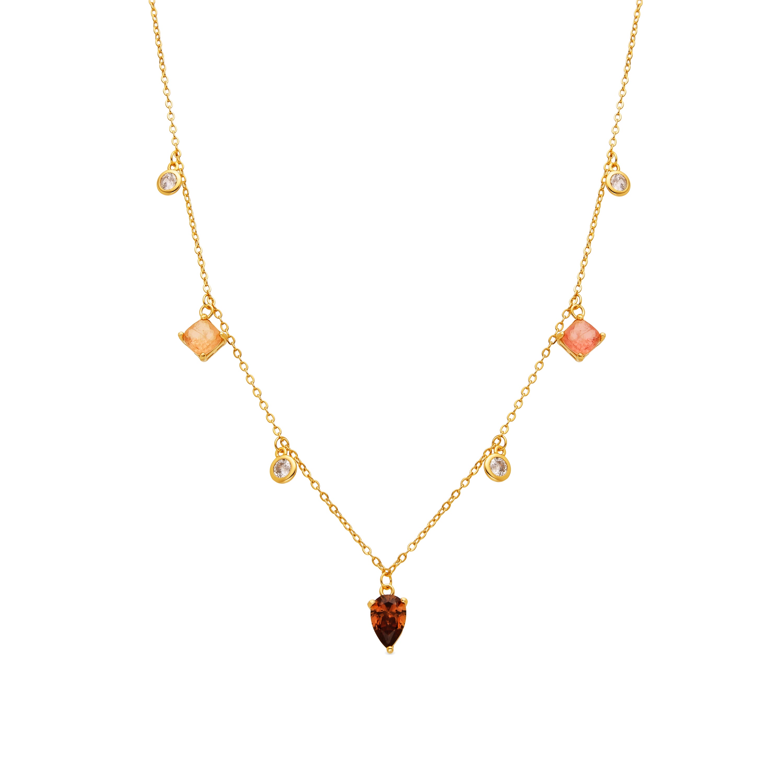 Collar de Plata de Ley 925 y Circonita Marrón acabado oro 18k - Irul