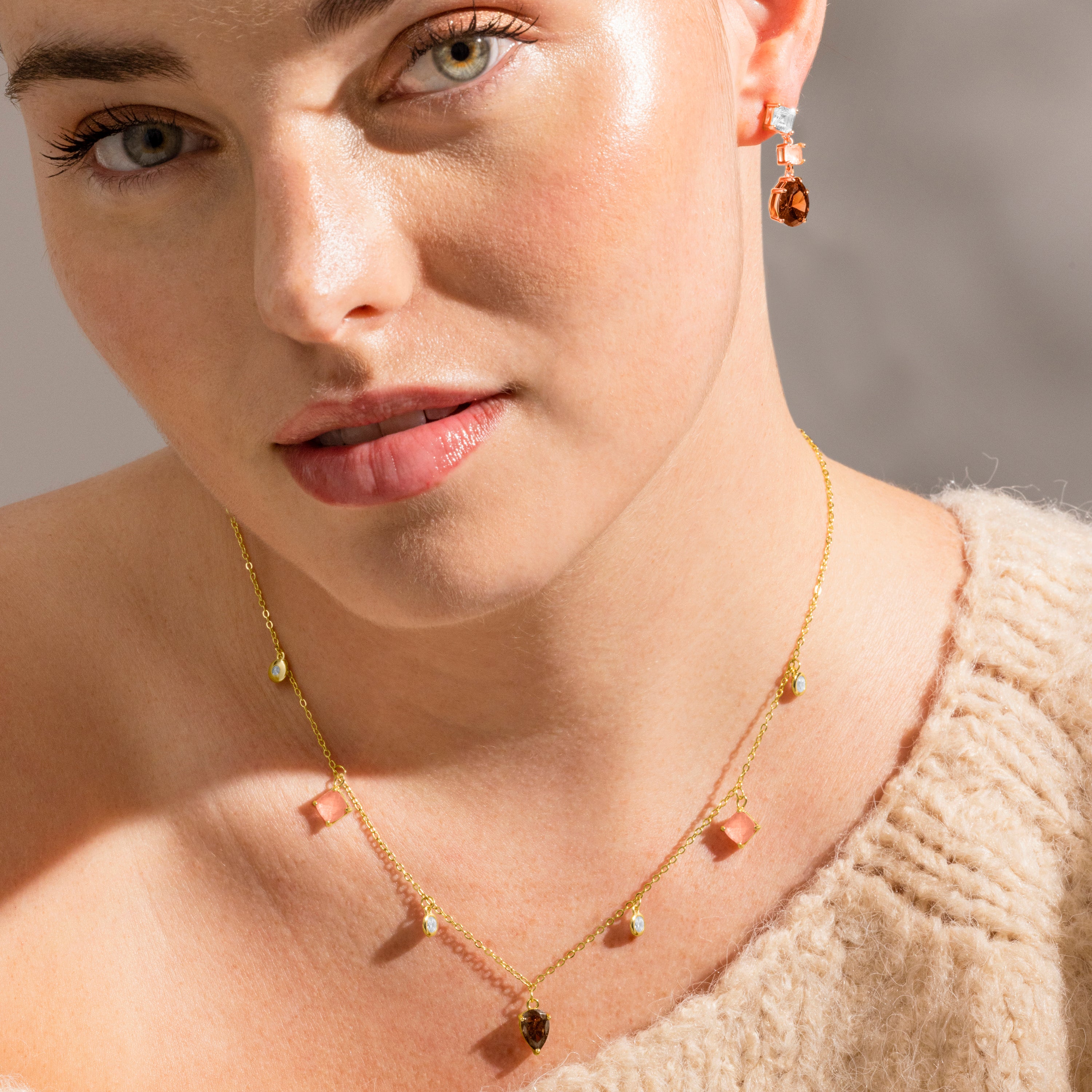 Collar de Plata de Ley 925 y Circonita Marrón acabado oro 18k - Irul