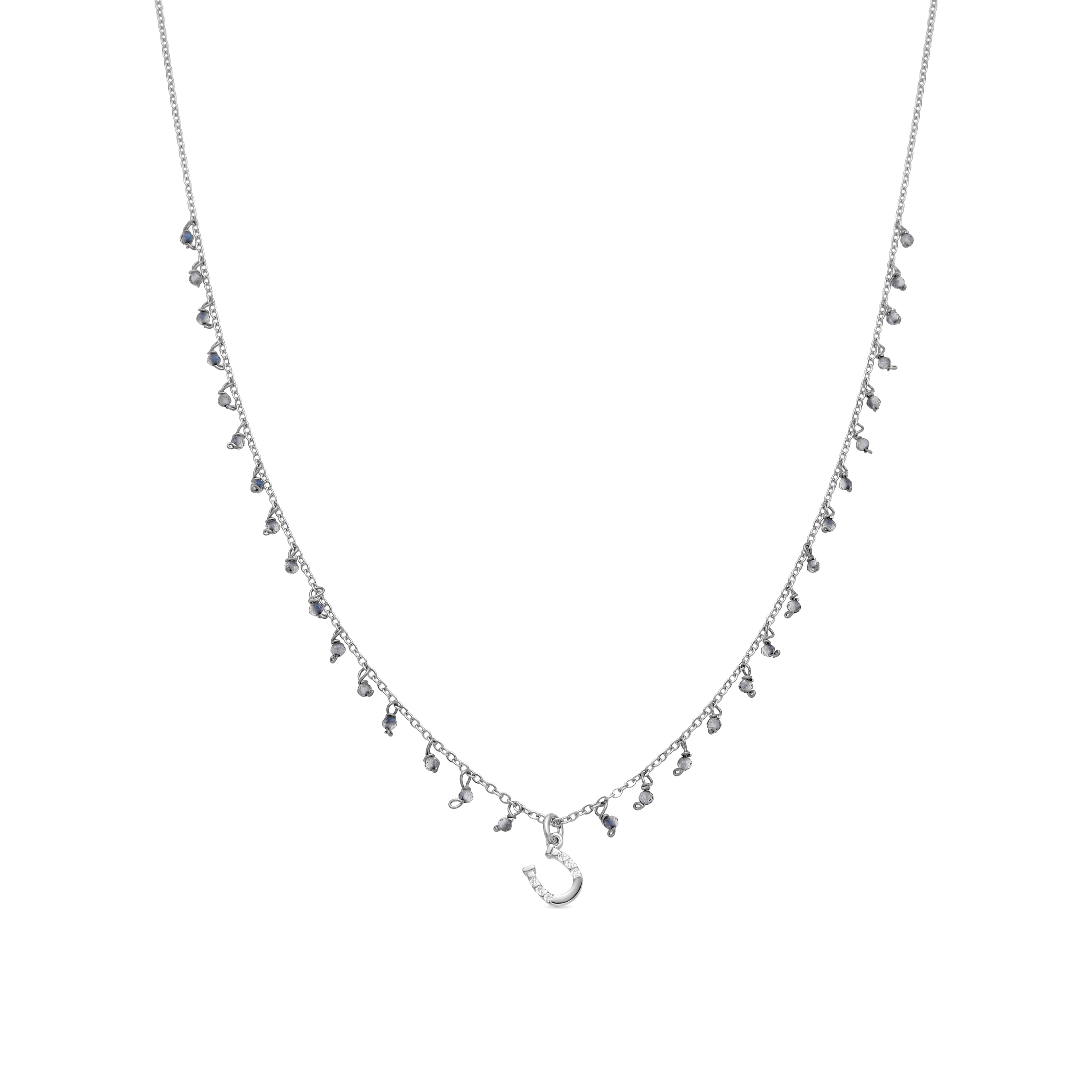 Collar de Plata de Ley 925 y Cristal Azul Oscuro acabado en rodio - Good Luck