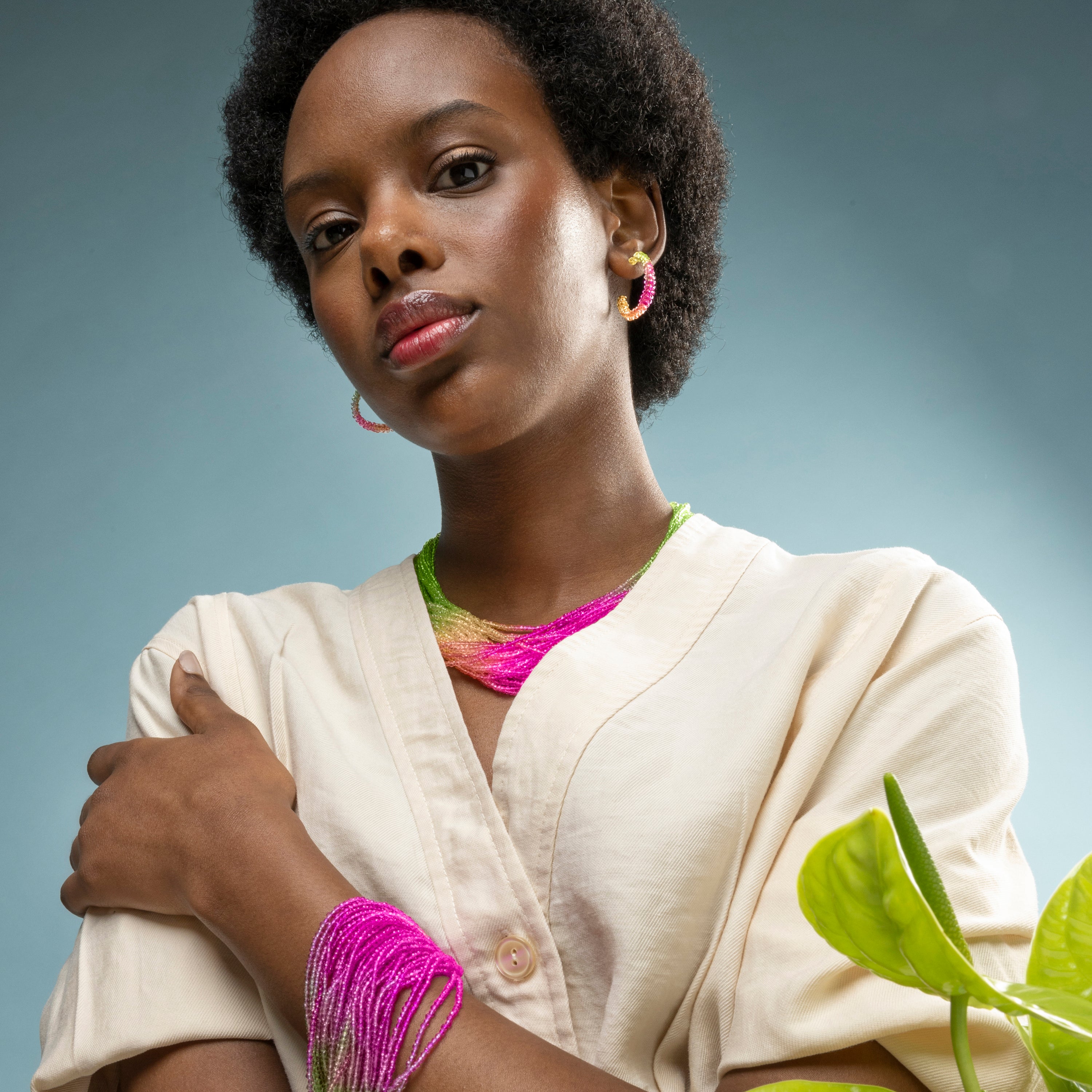 Collar Cristal Multicolor acabado en oro amarillo de 18k - Kibak