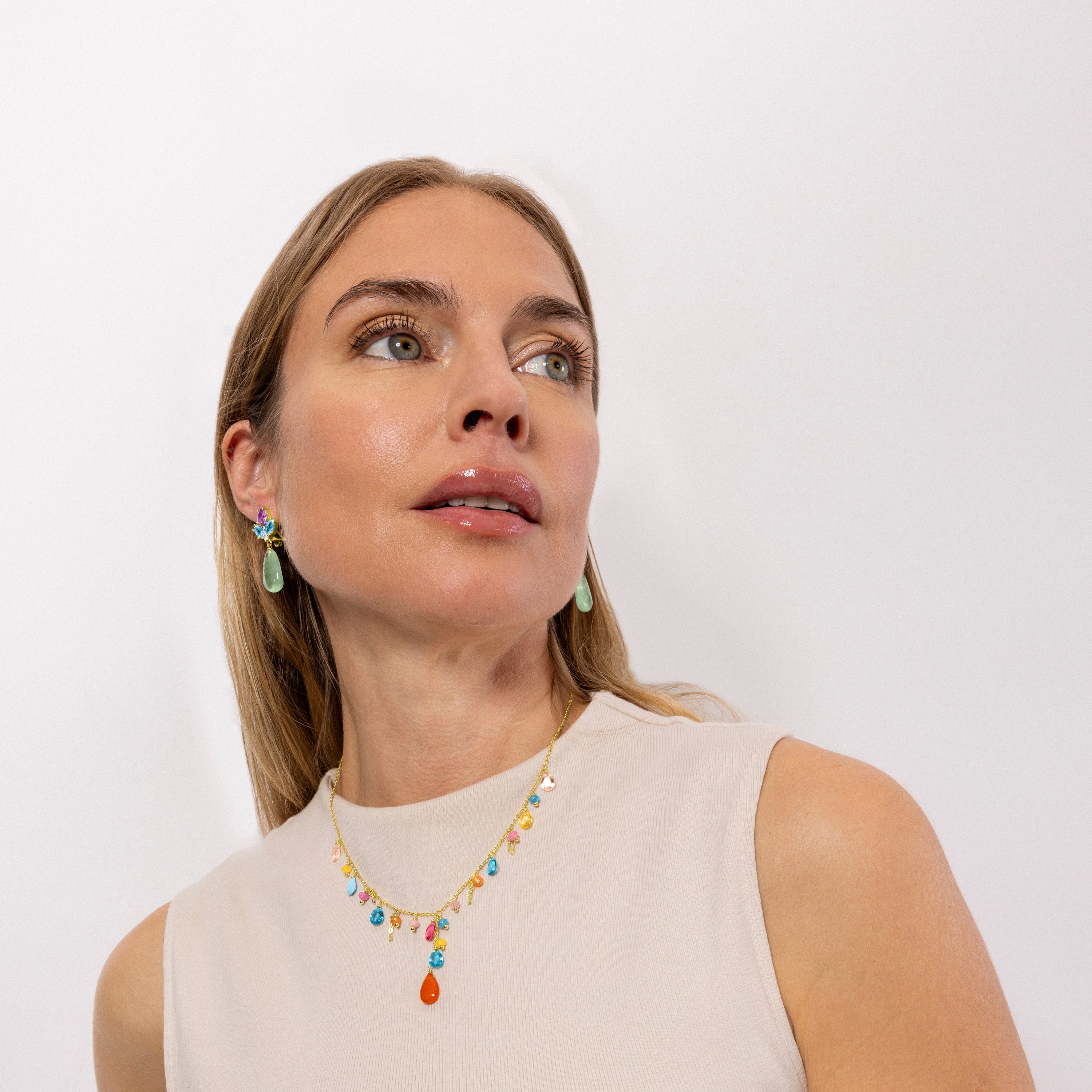 Collar de Plata de Ley 925 y Cristal Multicolor acabado en oro amarillo de 18k - Rioka