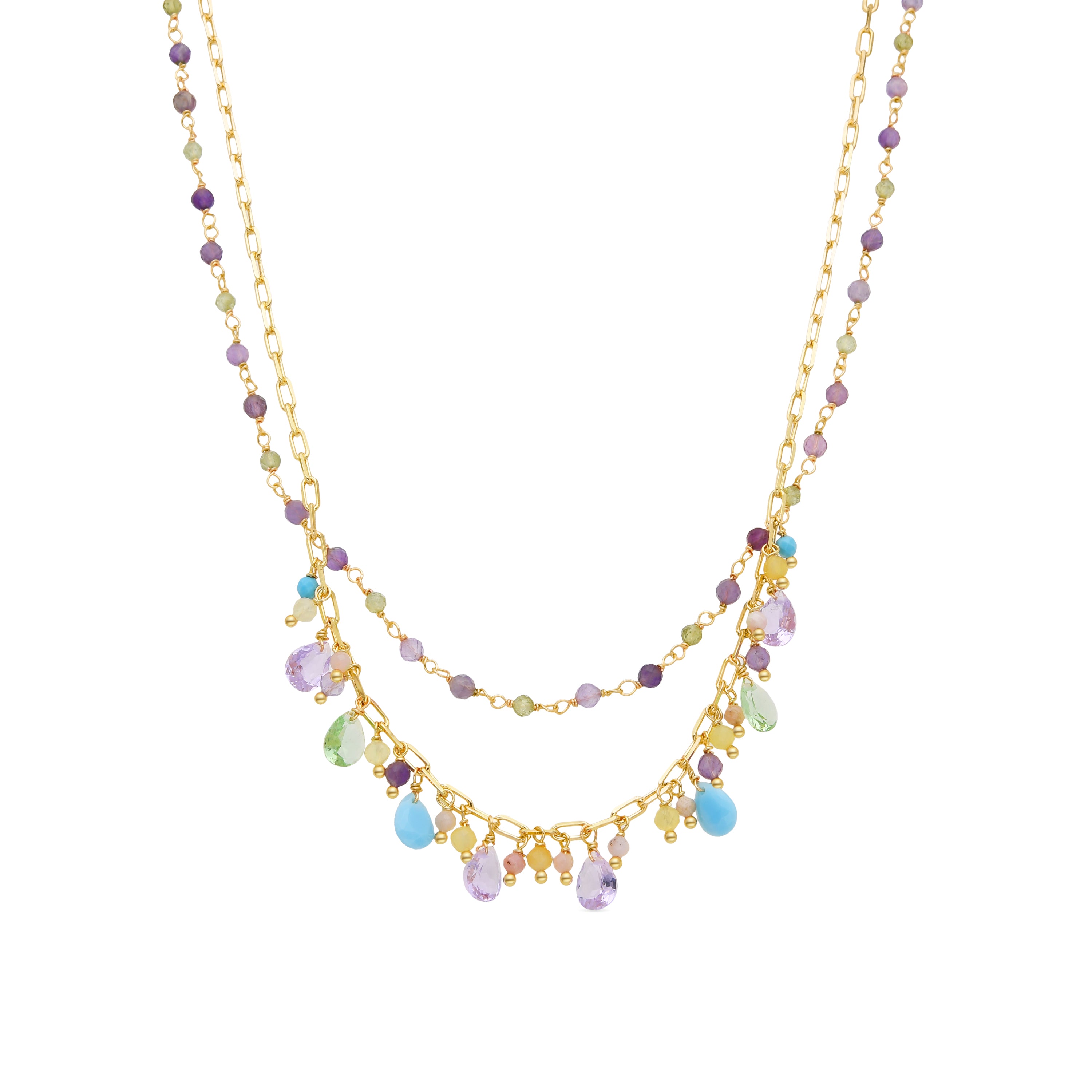 Collar de Plata de Ley 925 y Cuarzo Hidrotermal Amatista acabado en oro amarillo de 18k - Urilys